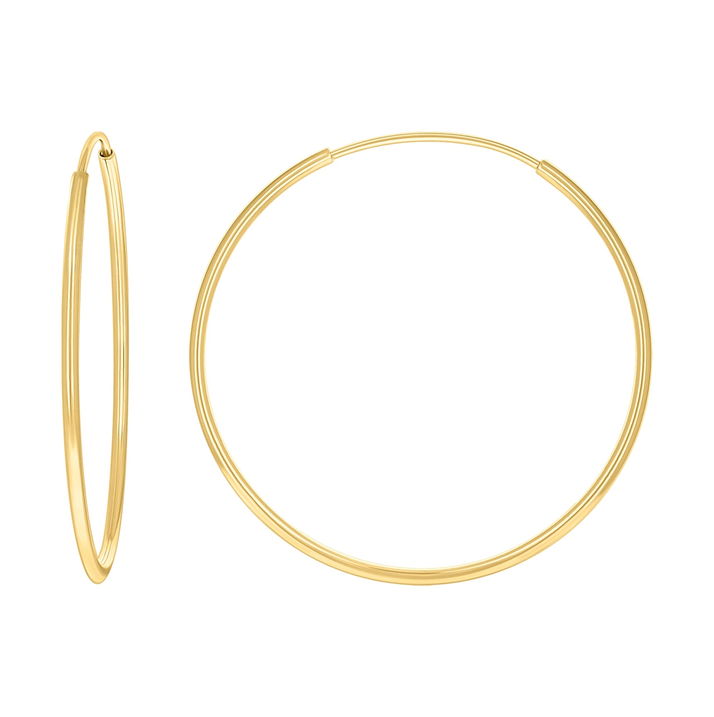 14K Yellow Gold Womens Round Tube Endless Hoop Earrings