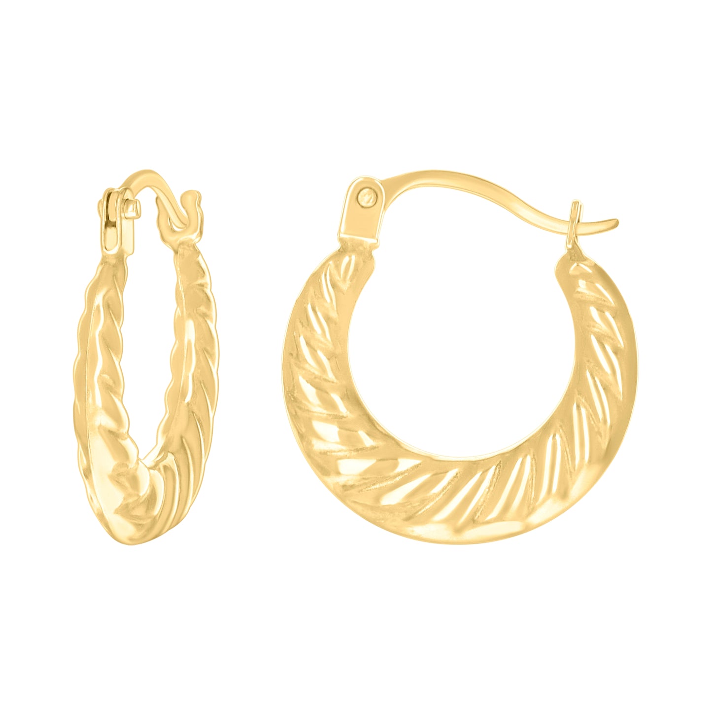 14K Yellow Gold Womens Round Twisted Hoop Earrings