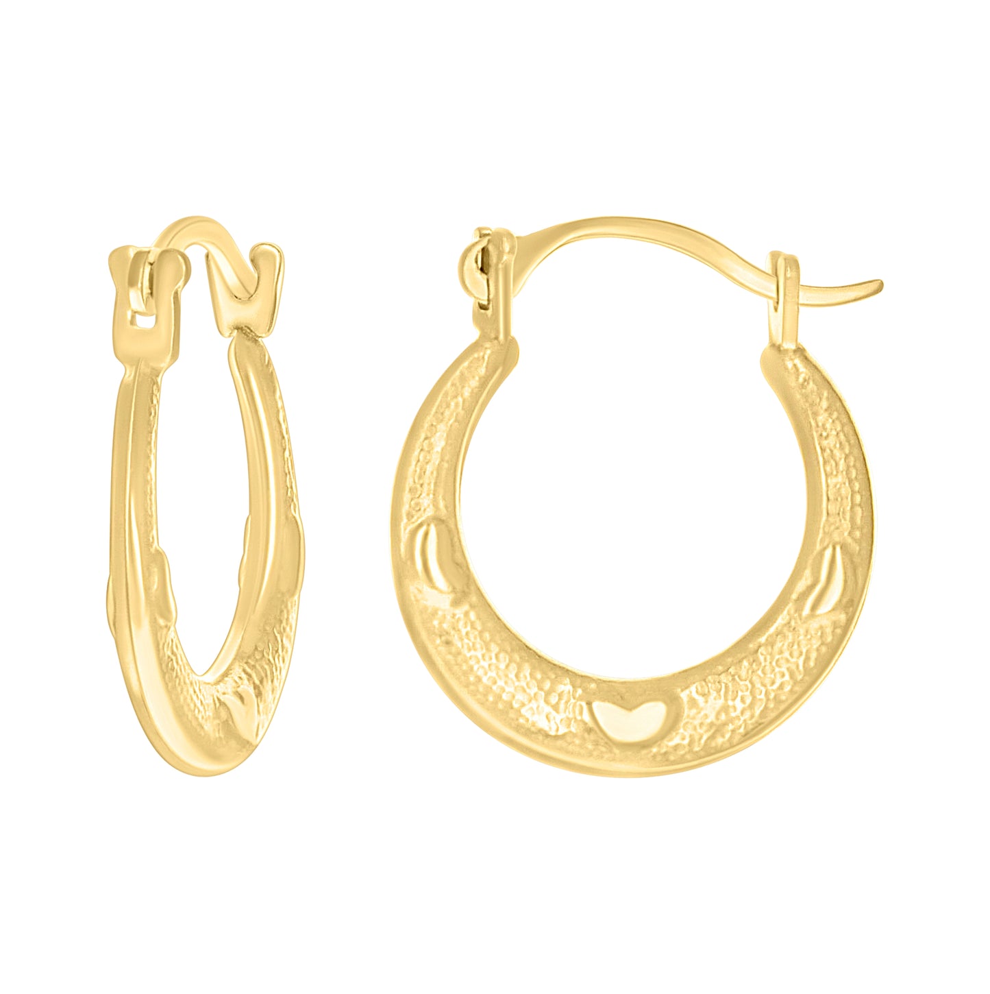 14K Yellow Gold Womens Patterned Heart Octagon Hoop Earrings