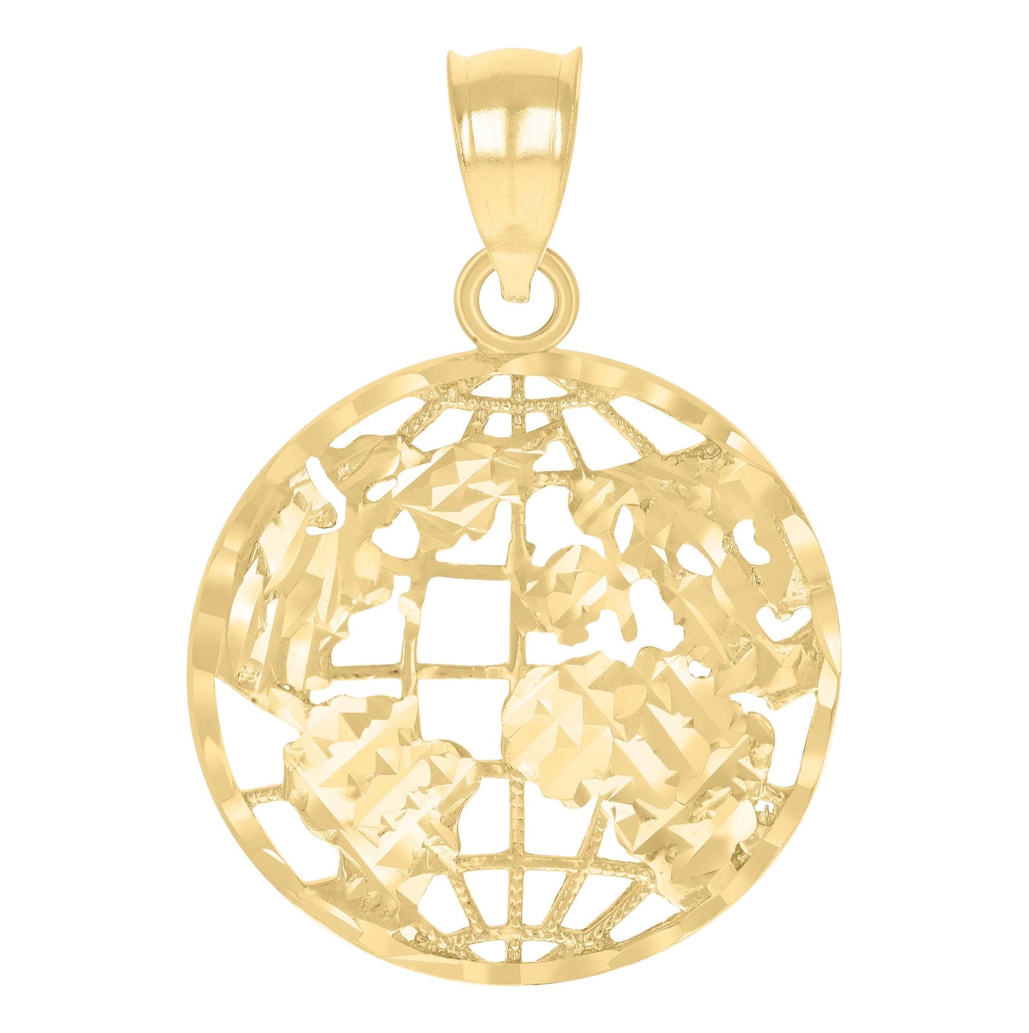 10K Yellow Gold Unisex World Map Charm Pendant