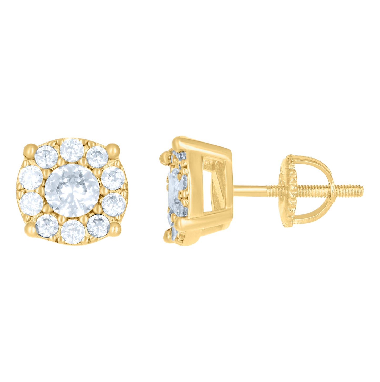 Sterling Silver Or Yellow-Tone Womens Moissanite 9mm Fashion Stud Earrings Screw Back