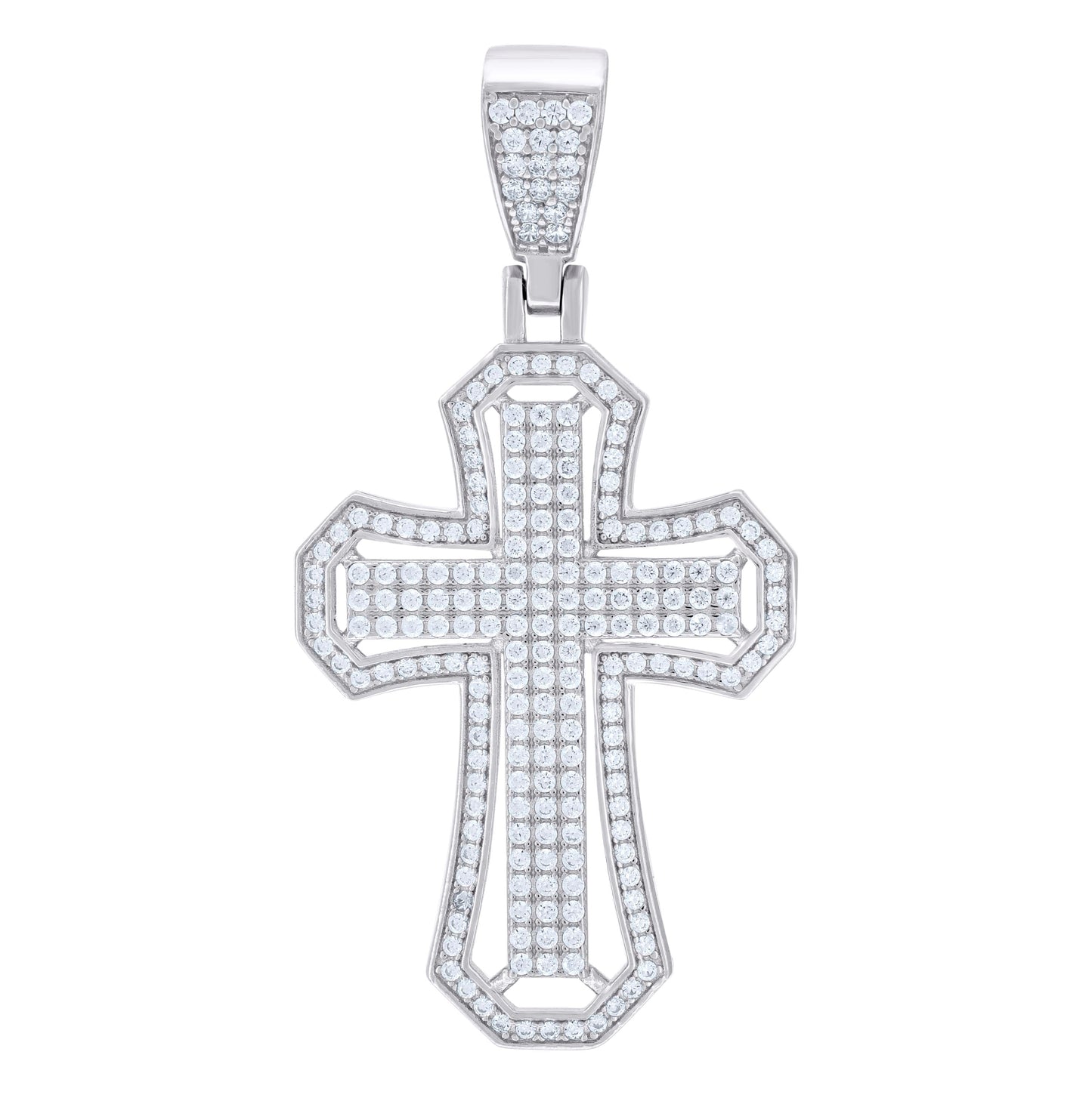 Sterling Silver Mens Moissanite 1.20 Cttw Cross Religious Pendant