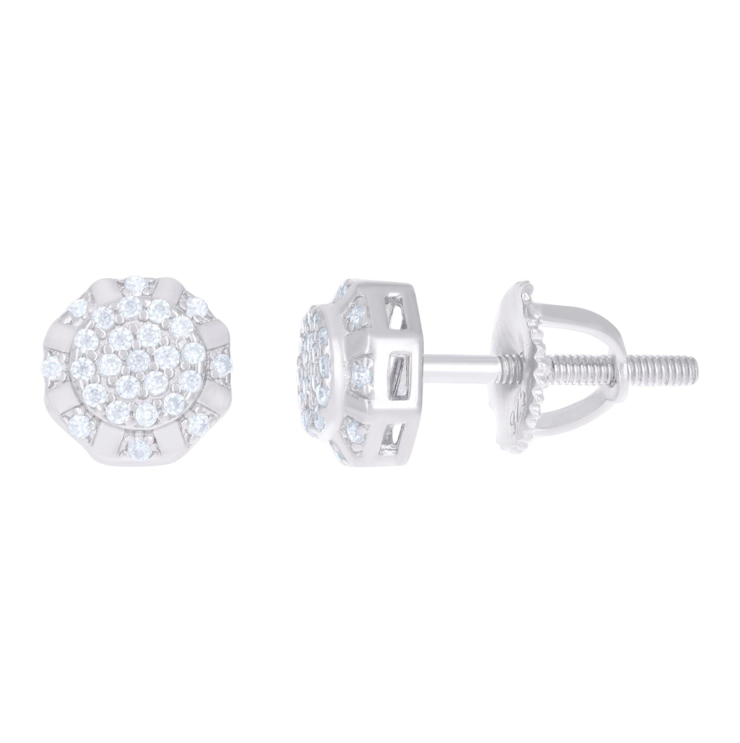 Sterling Silver Or Yellow-Tone Womens 0.22ct Moissanite Octagon Fashion Stud Earrings