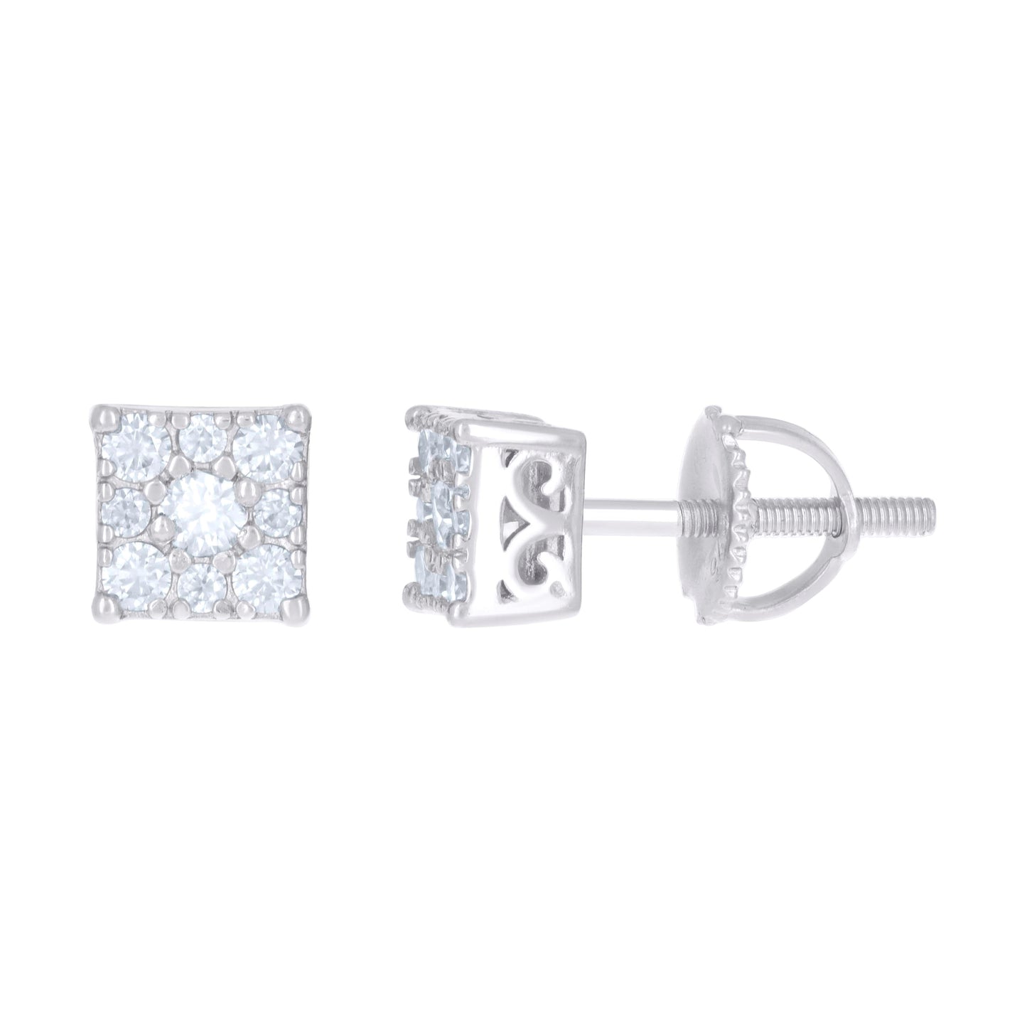 Sterling Silver Or Yellow-Tone Womens 0.33ct Moissanite Square Stud Earrings