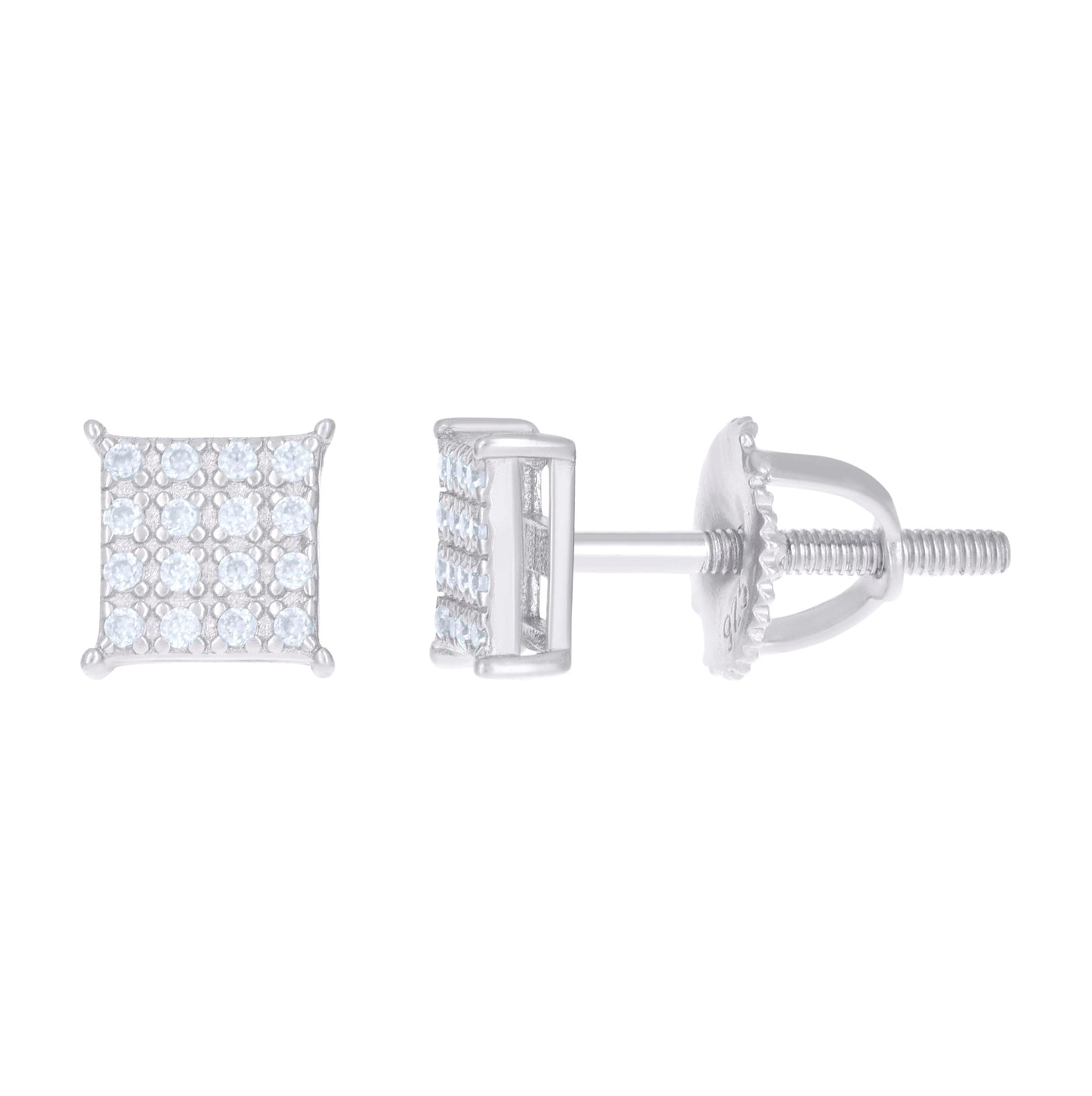 Sterling Silver Or Yellow-Tone Womens 0.13ct Moissanite Square Fashion Stud Earrings