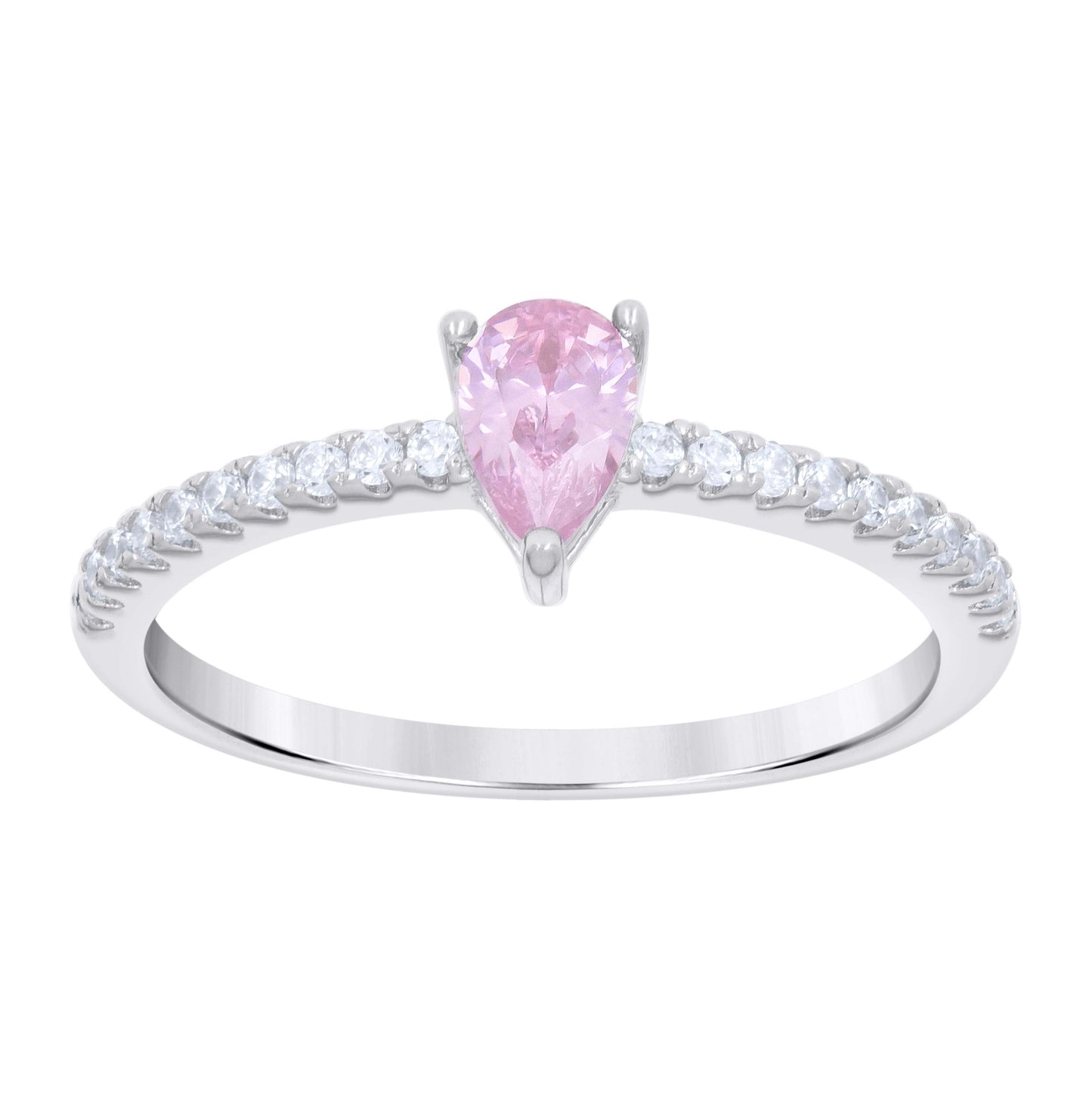 Sterling Silver Womens Pink White Pear Round Cubic-Zirconia Bridal Anniversary Engagement Wedding Ring