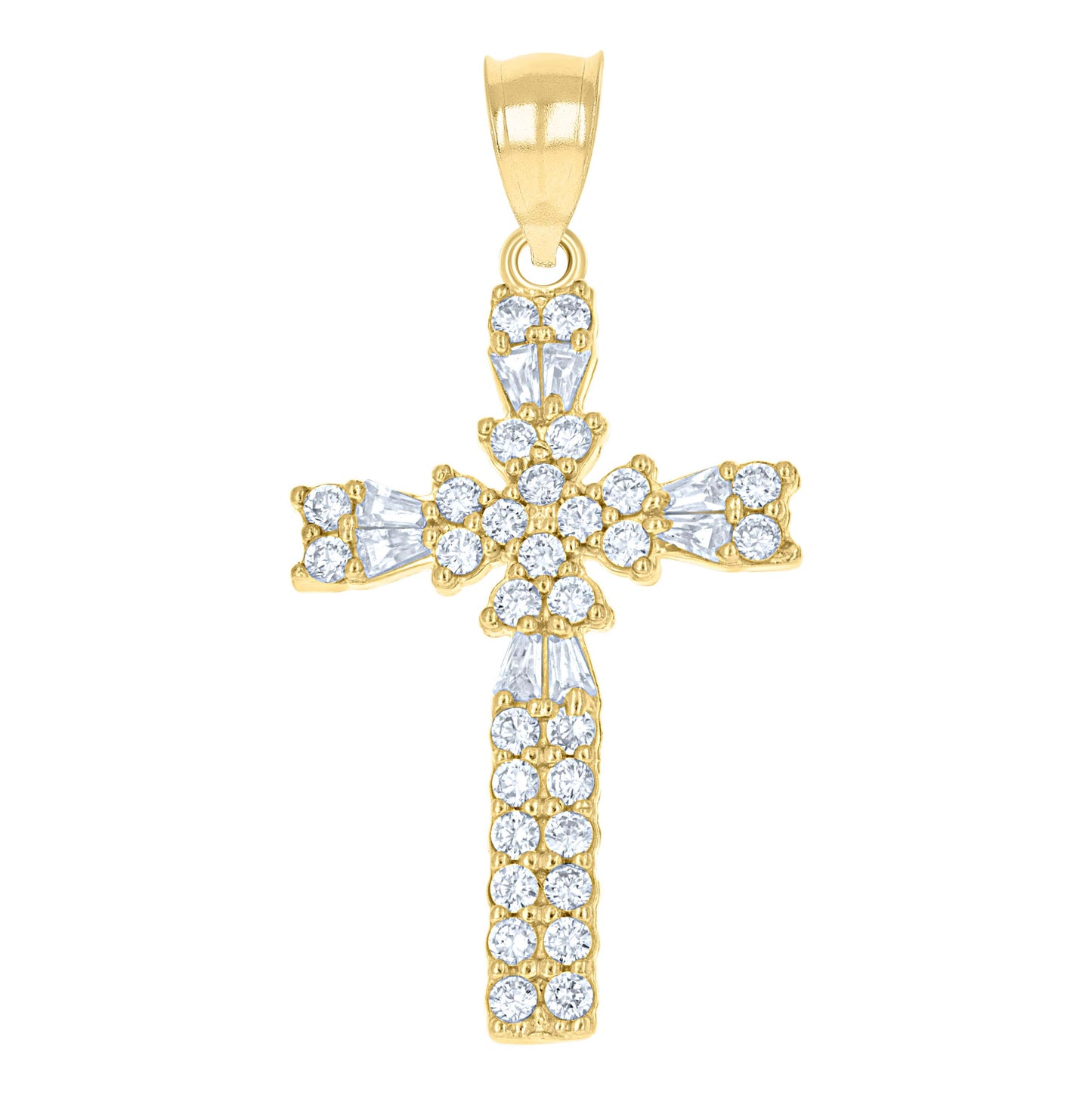10K Yellow Gold Womens Mens Round Cubic Zirconia Cubic-Zirconia Cross Religious Charm Pendant