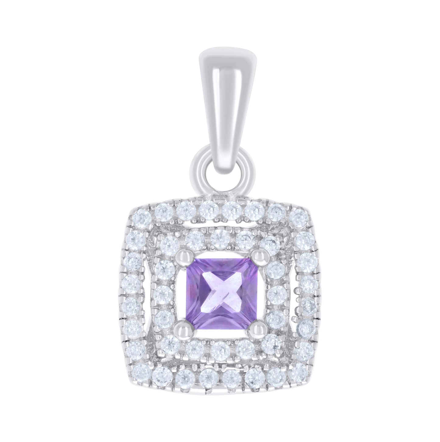 Sterling Silver Womens Princess-Cut Round Cubic-Zirconia Square Fashion Pendant