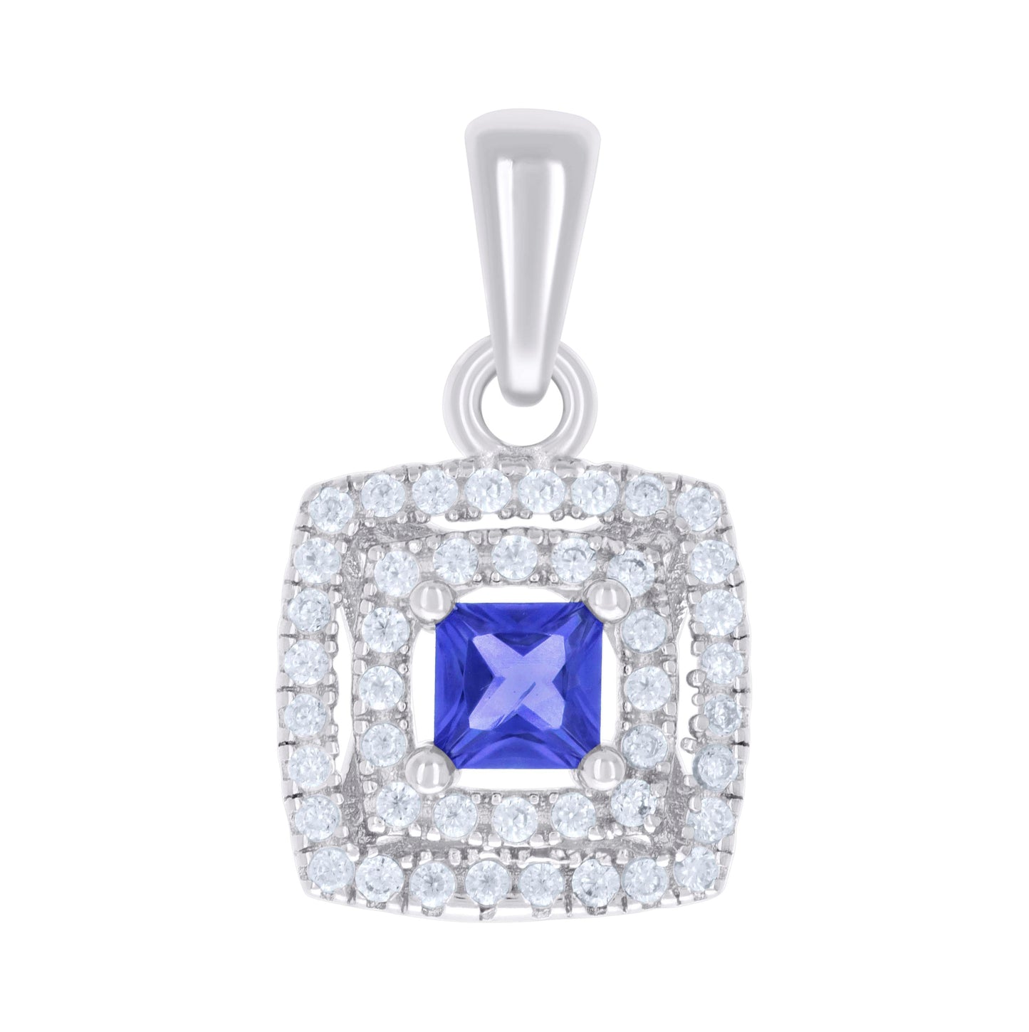 Sterling Silver Womens Princess-Cut Round Cubic-Zirconia Square Fashion Pendant