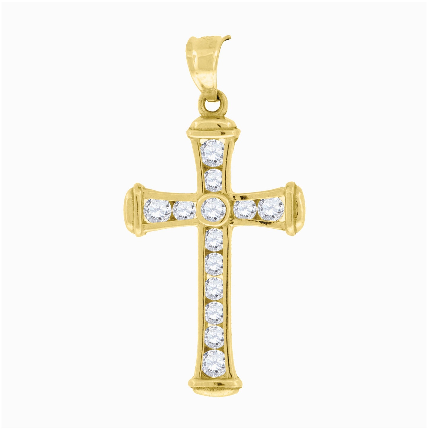 10K Yellow Gold Womens Mens Round Cubic Zirconia Cubic-Zirconia Cross Religious Charm Pendant