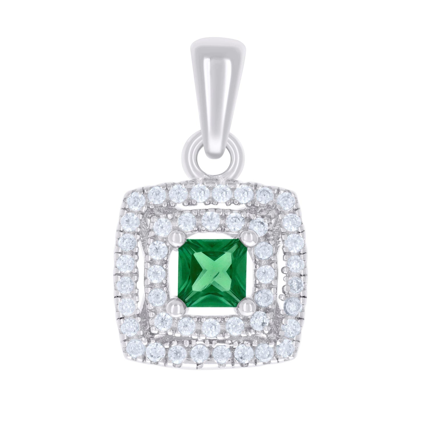 Sterling Silver Womens Princess-Cut Round Cubic-Zirconia Square Fashion Pendant