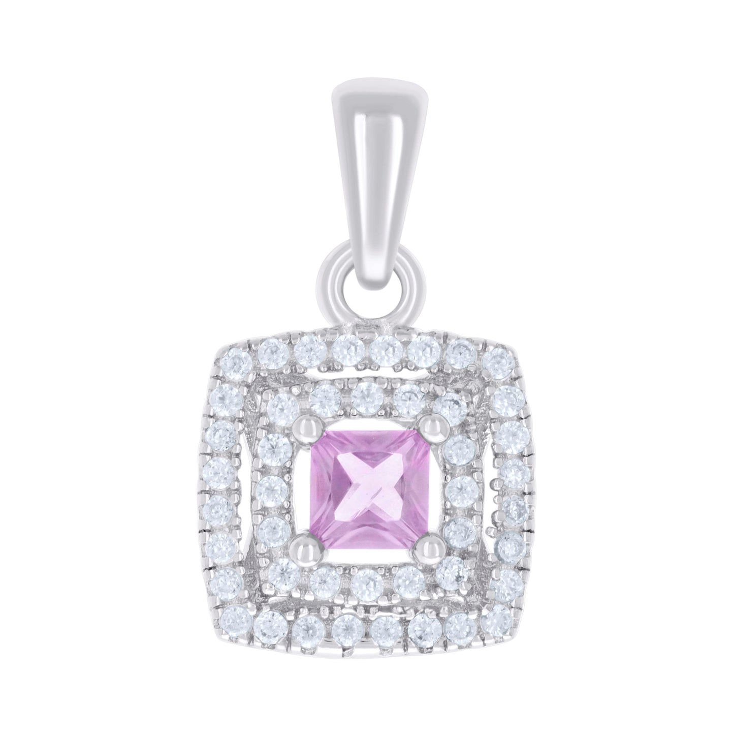 Sterling Silver Womens Princess-Cut Round Cubic-Zirconia Square Fashion Pendant