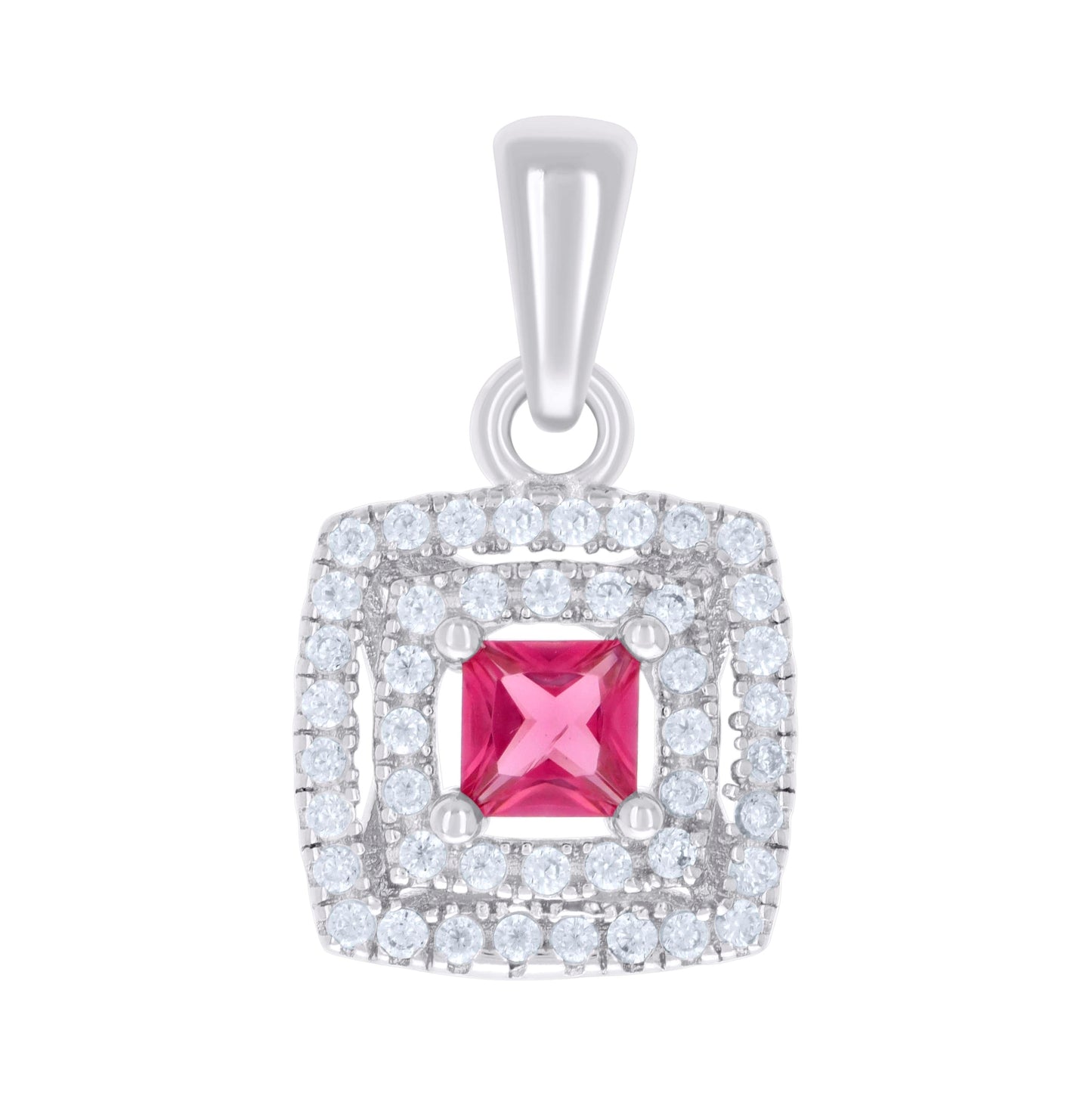 Sterling Silver Womens Princess-Cut Round Cubic-Zirconia Square Fashion Pendant