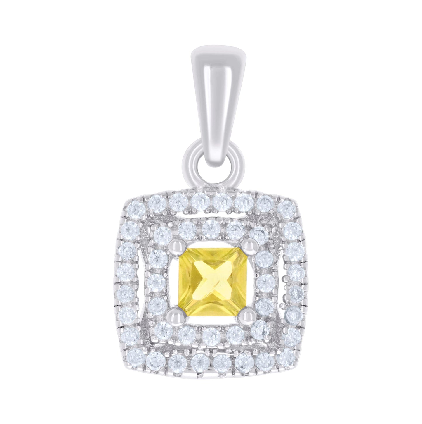 Sterling Silver Womens Princess-Cut Round Cubic-Zirconia Square Fashion Pendant