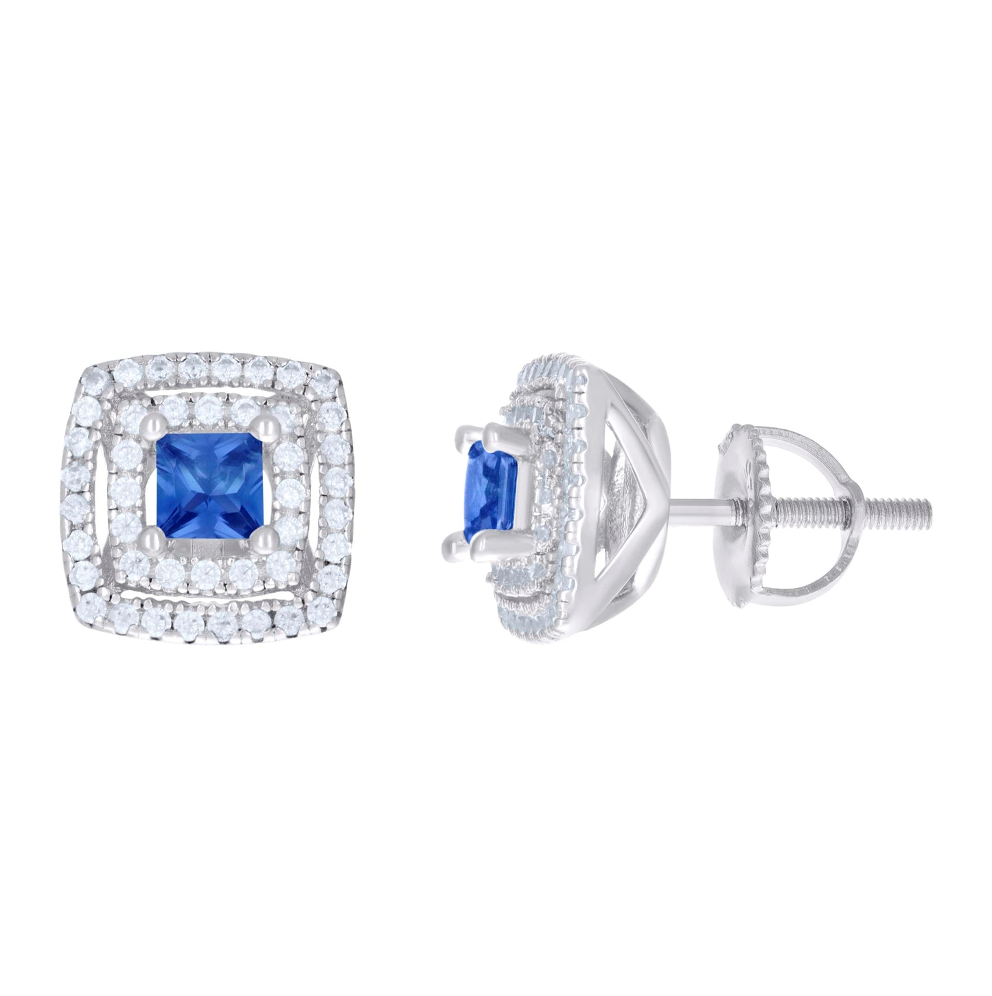 Sterling Silver Womens Cubic Zirconia Halo Square Stud Earrings