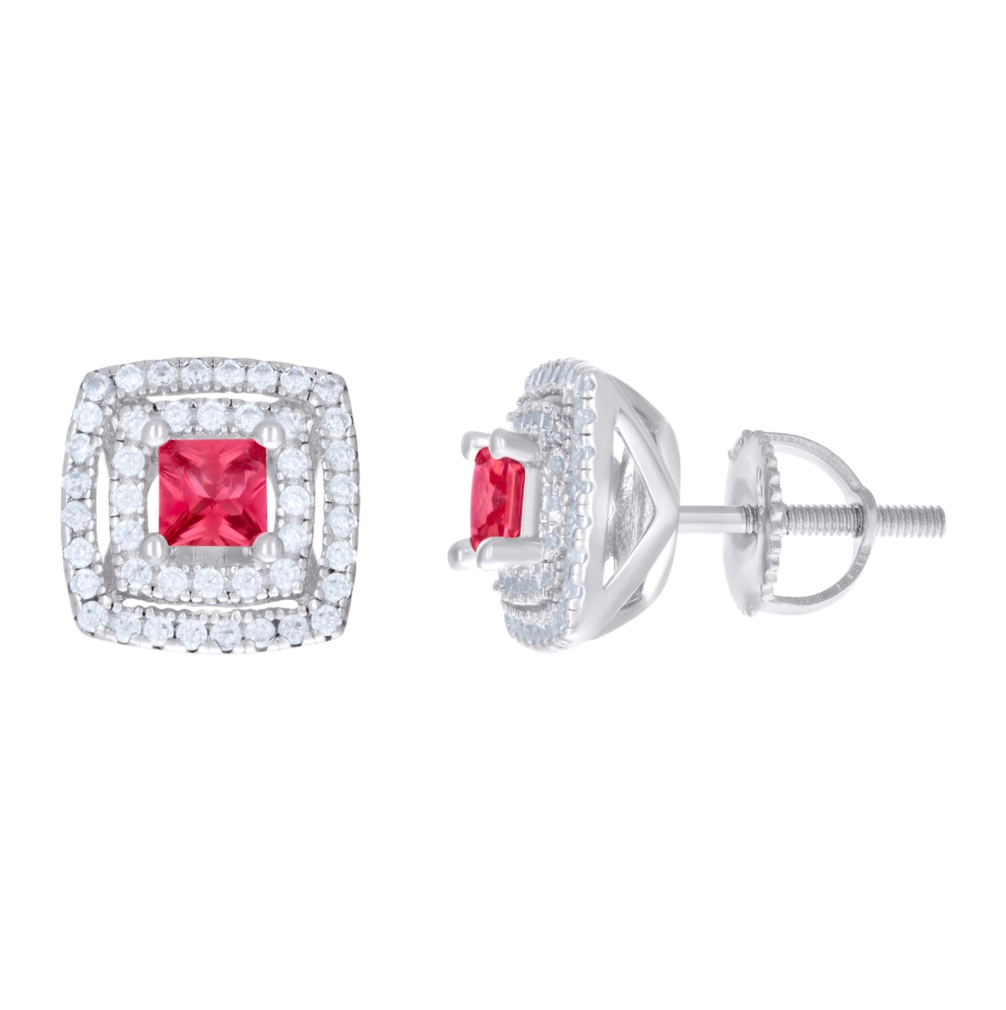 Sterling Silver Womens Cubic Zirconia Halo Square Stud Earrings