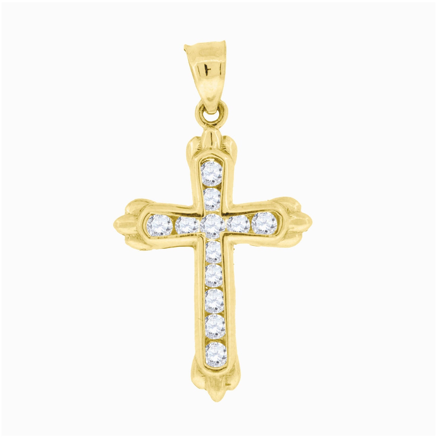10K Yellow Gold Mens Women Cubic Zirconia Cubic-Zirconia Cross Religious Charm Pendant