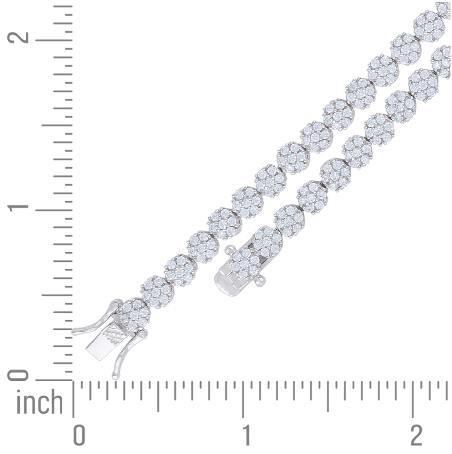 Sterling Silver Women Cubic-Zirconia Flower Link Bracelet Size 7 Inches