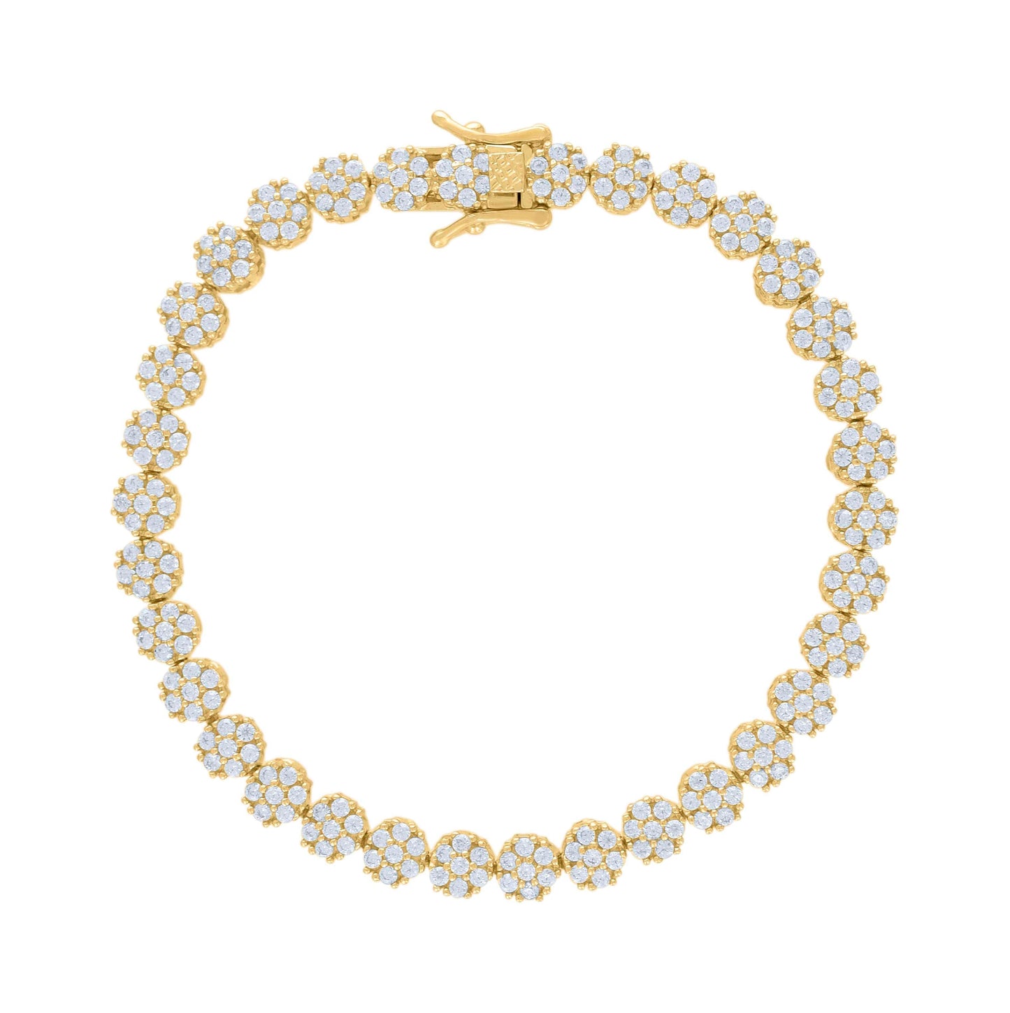 Sterling Silver Yellow-tone Women Cubic-Zirconia Flower Link Bracelet 7 Inches