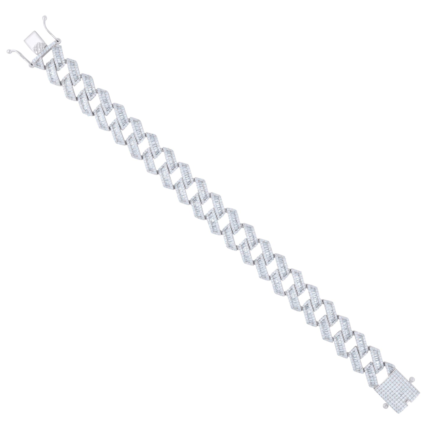 Sterling Silver Mens Baguette Round Cubic-Zirconia Fashion Link Bracelet