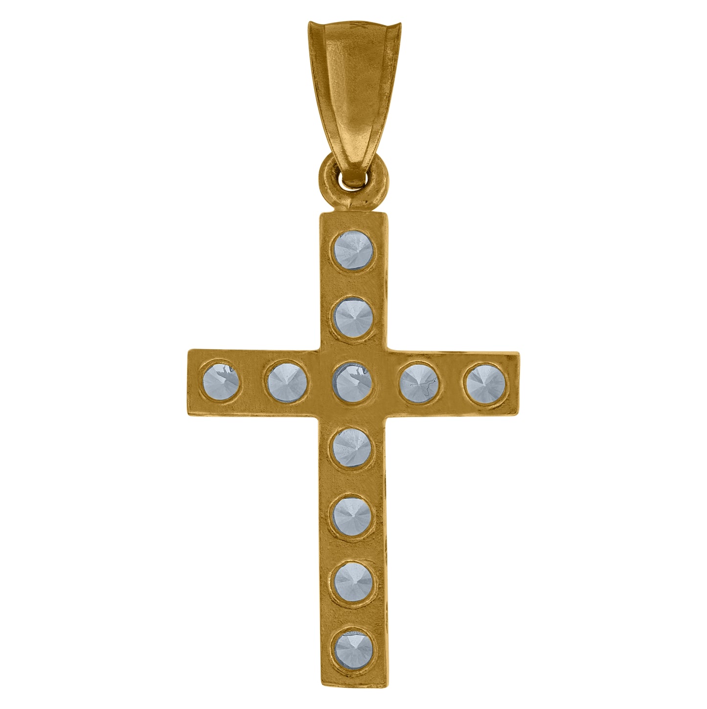 10K Yellow Gold Womens Mens Round Cubic Zirconia Cubic-Zirconia Cross Religious Charm Pendant