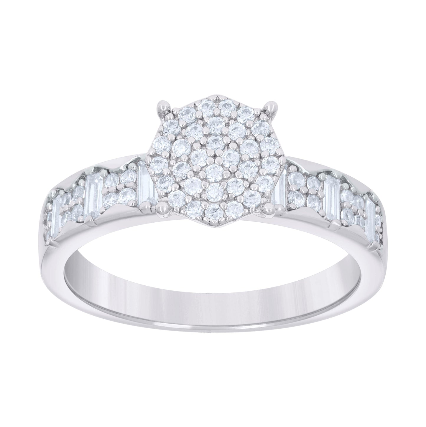 Sterling Silver Baguette Round Cubic-Zirconia Trio Bridal Anniversary Wedding Engagement Band Ring Set