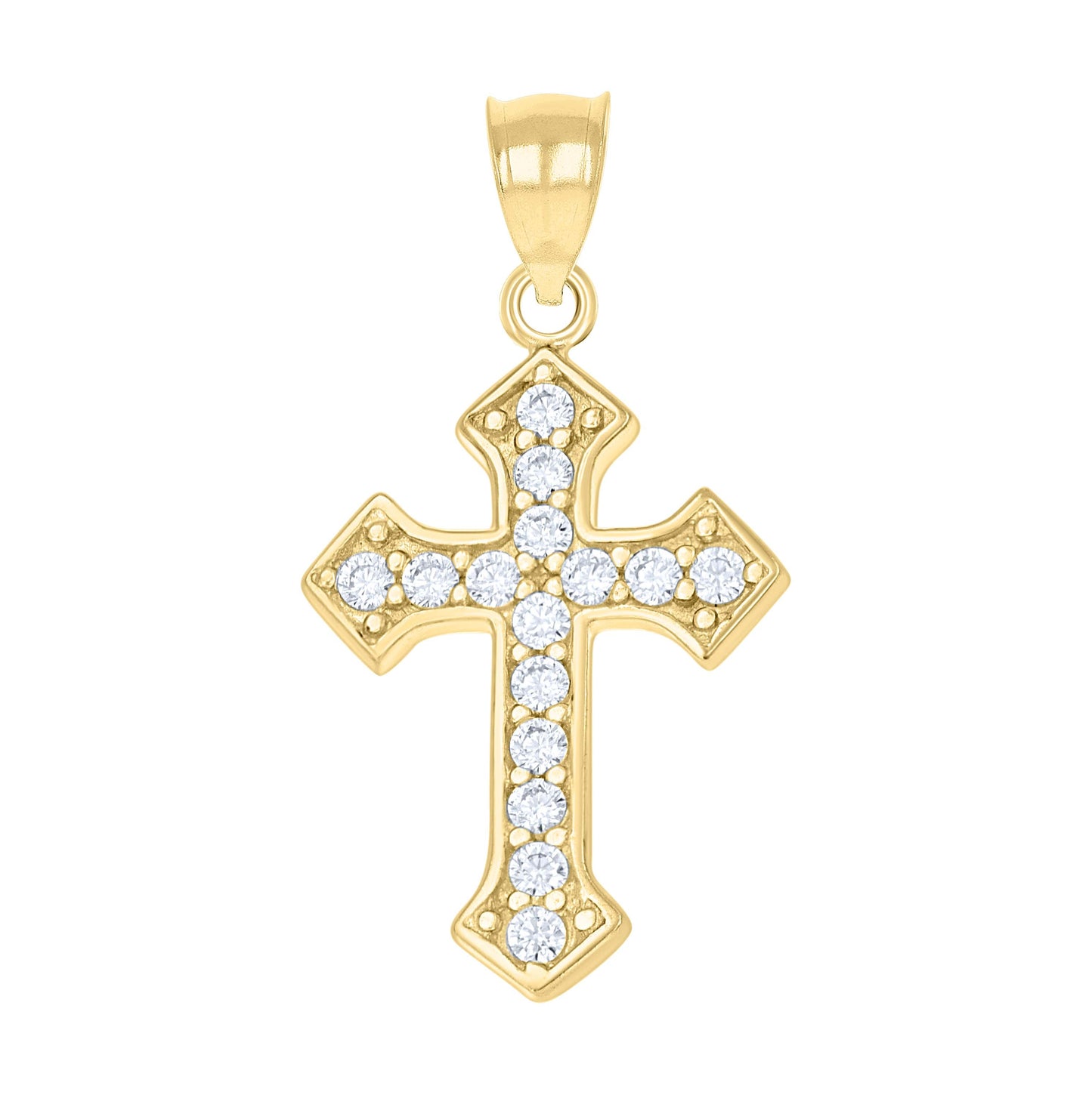 10K Yellow Gold Cubic-Zirconia Unisex Cross Religious Charm Pendant