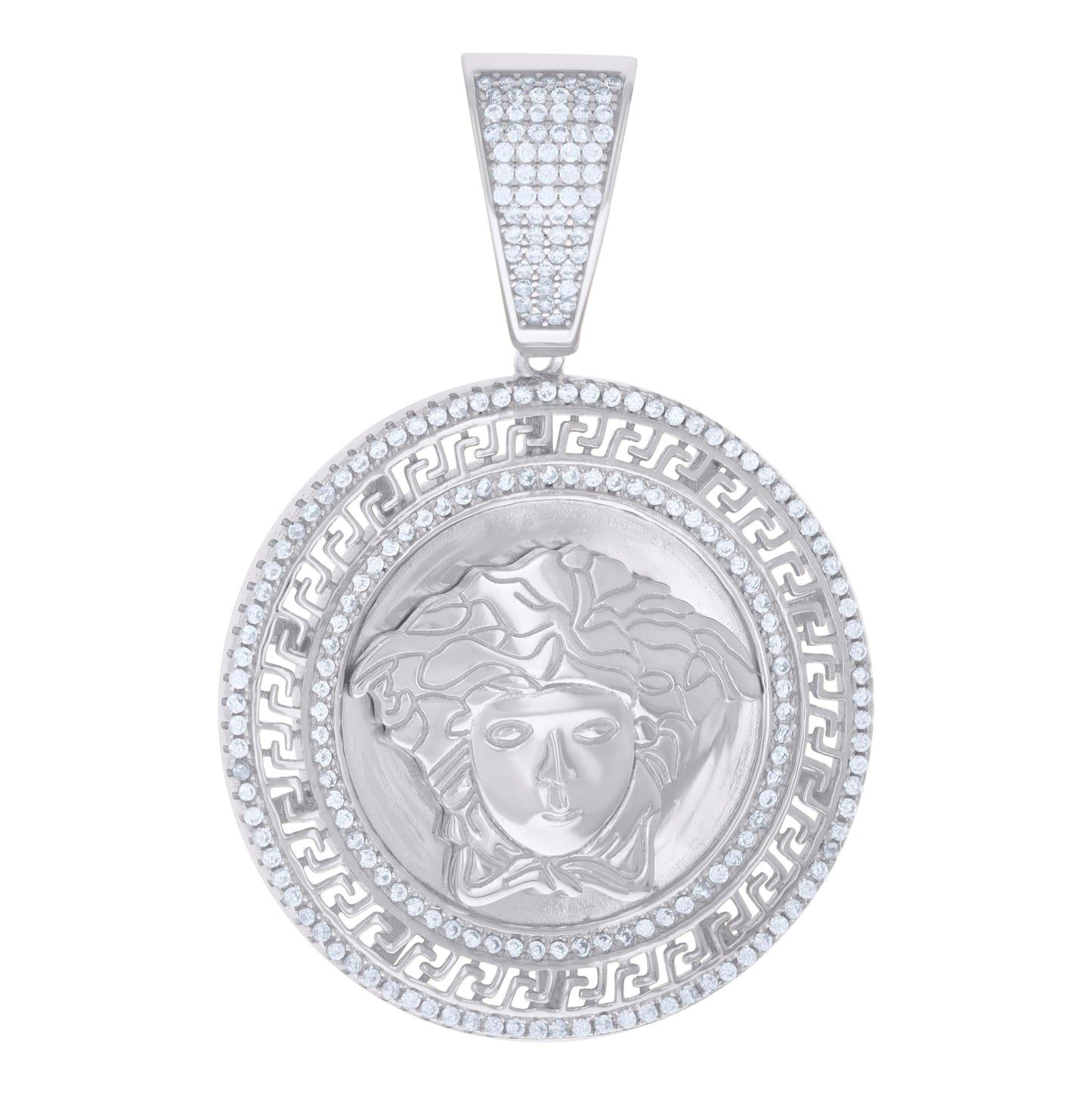 Sterling Silver Mens Cubic-Zirconia Medusa Egyptian Pendant