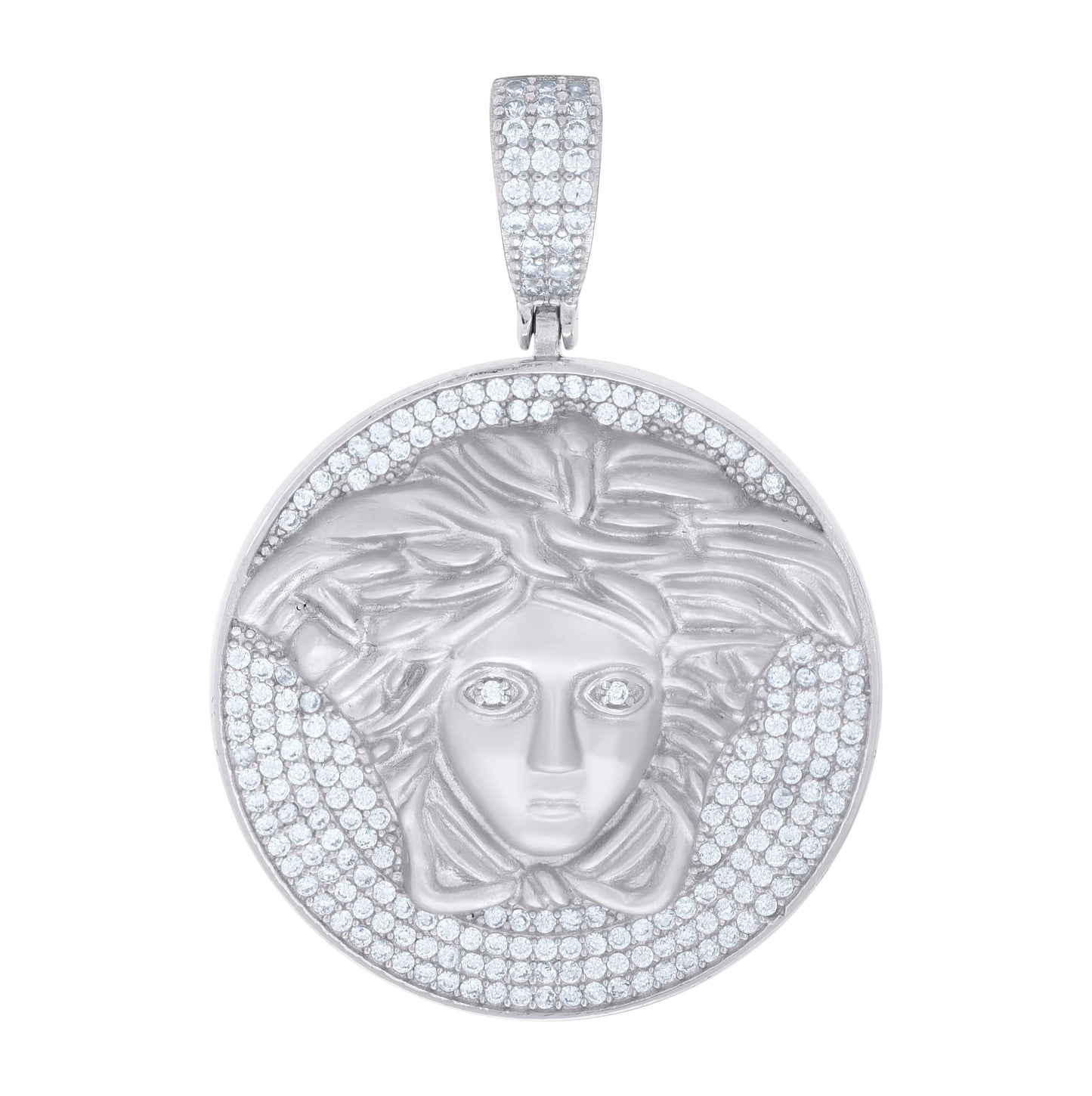 Sterling Silver Mens Cubic-Zirconia Medusa Egyptian Pendant