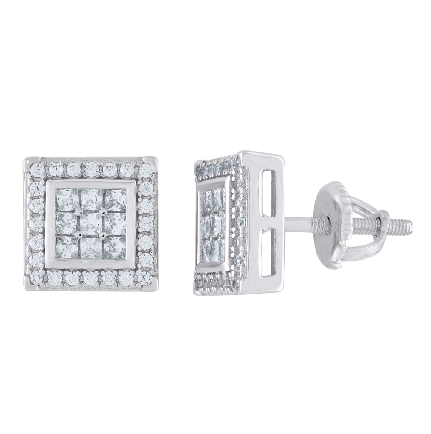 Sterling Silver Or Yellow-Tone Womens Moissanite 0.44Ct Square Stud Earrings