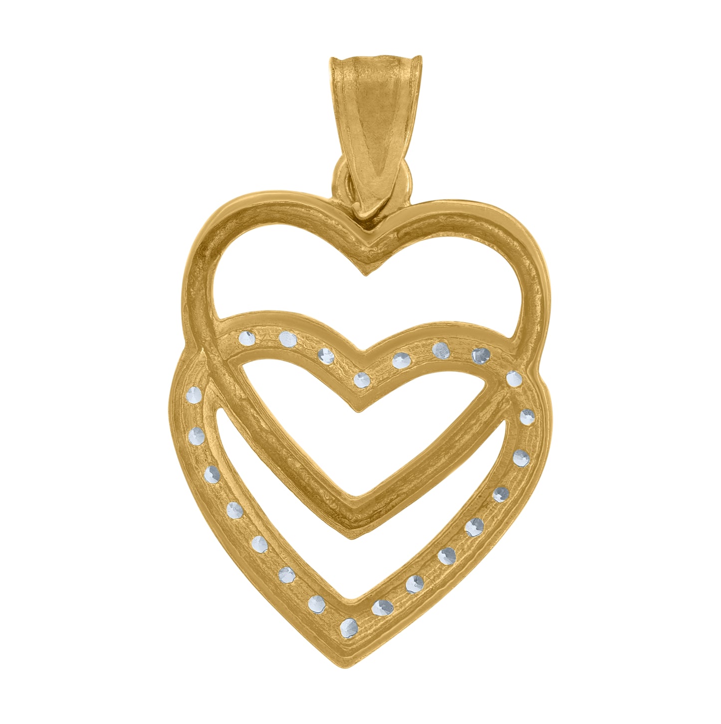 10K Yellow Gold Unisex Cubic Zirconia Cubic-Zirconia Interlocked Hearts Charm Pendant