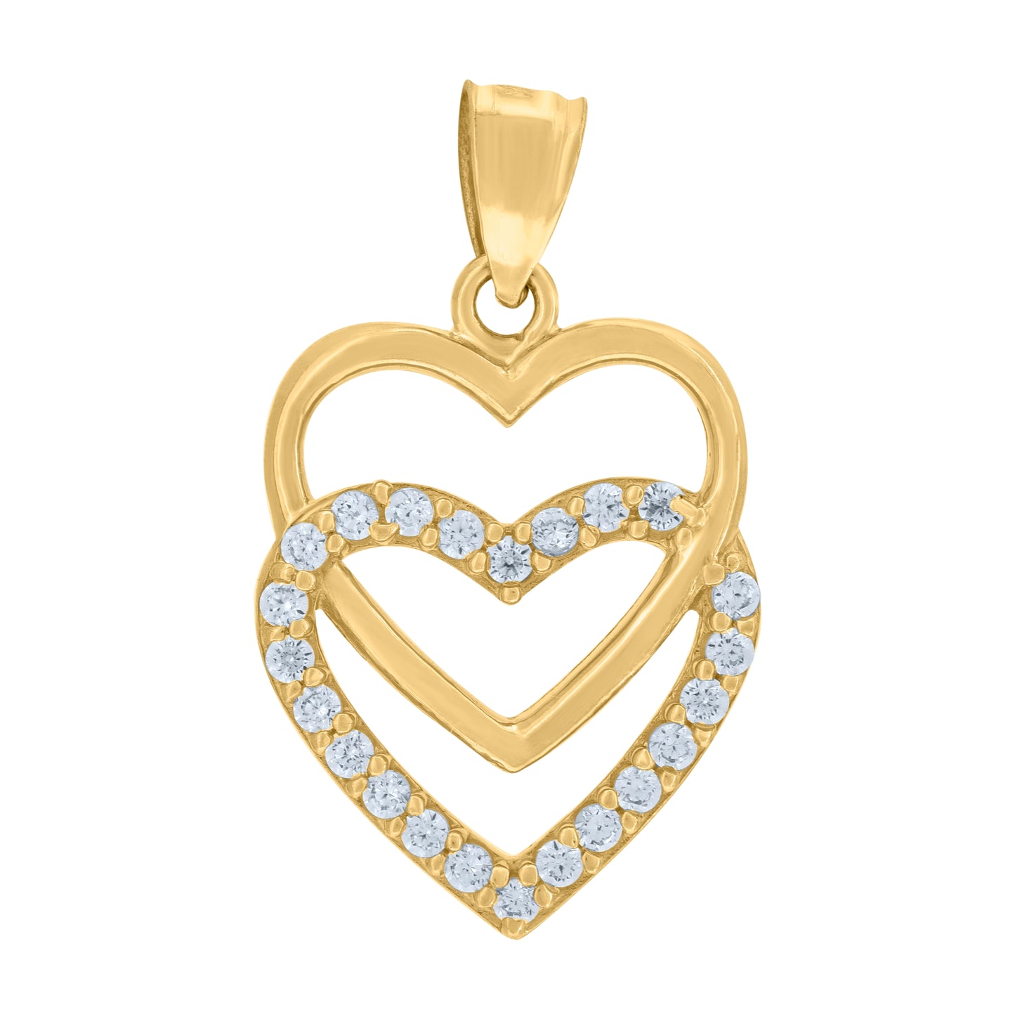 10K Yellow Gold Unisex Cubic Zirconia Cubic-Zirconia Interlocked Hearts Charm Pendant