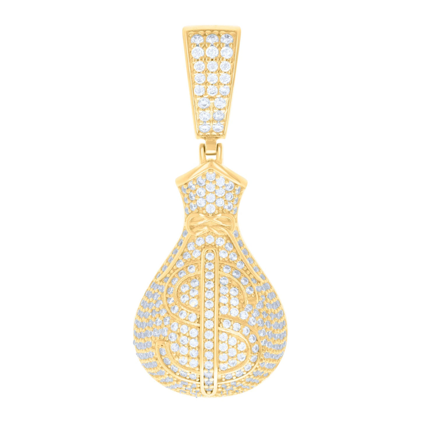 Sterling Silver Mens Cubic-Zirconia Money Bag Currency Pendant