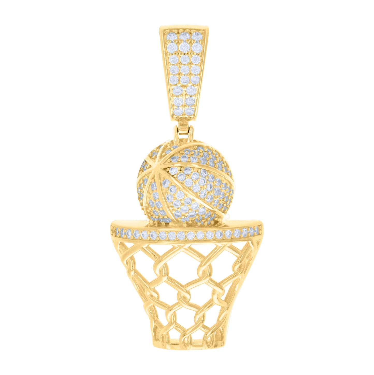 Sterling Silver Mens Cubic-Zirconia Basket Ball Sports Pendant