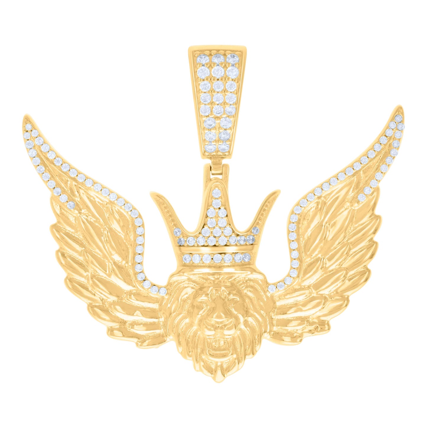 Sterling Silver Yellow-tone Mens Cubic-Zirconia Flying Leo/Lion Head Pendant