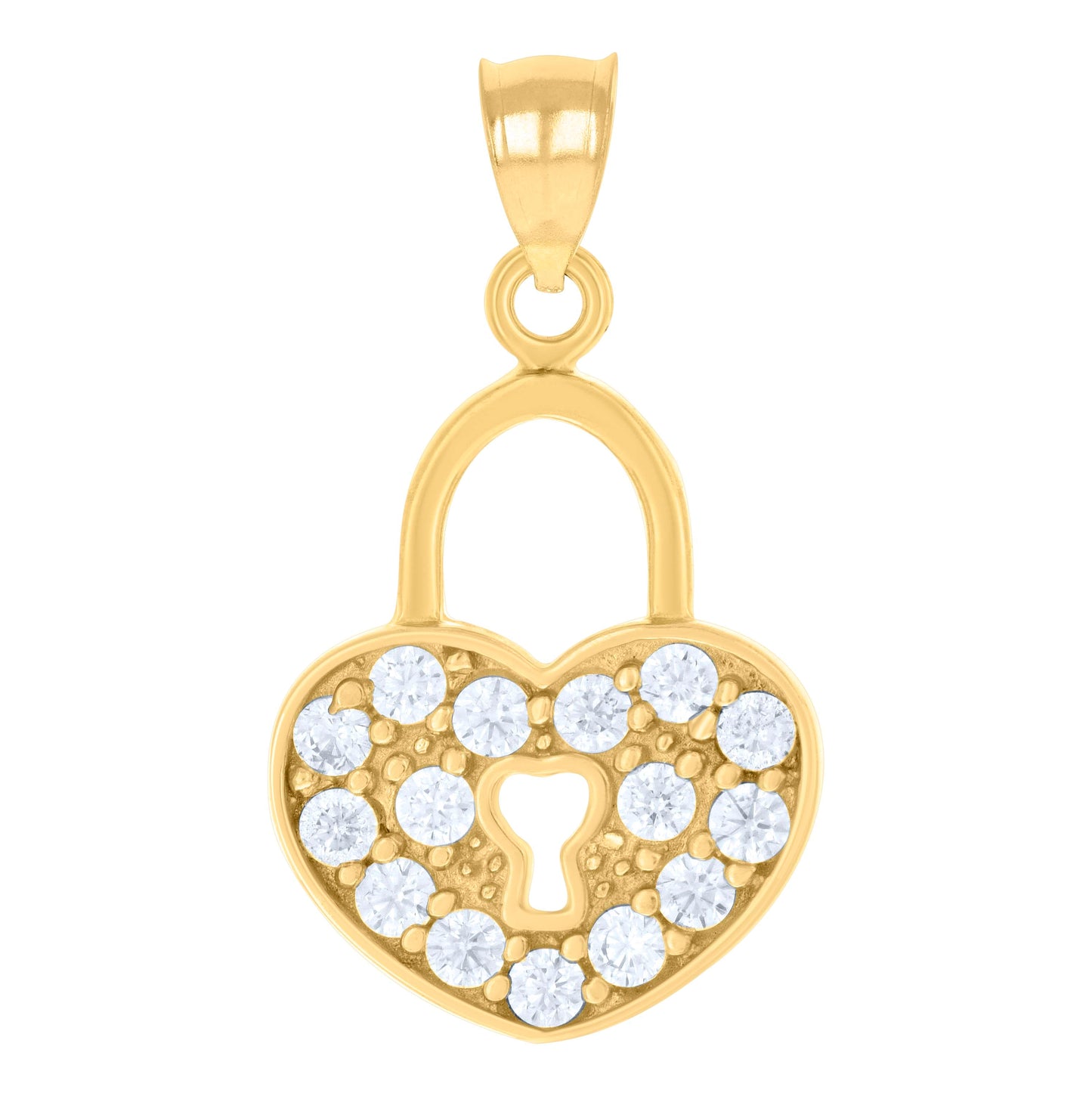 10K Yellow Gold Womens Cubic Zirconia Cubic-Zirconia Love Heart Lock Charm Pendant