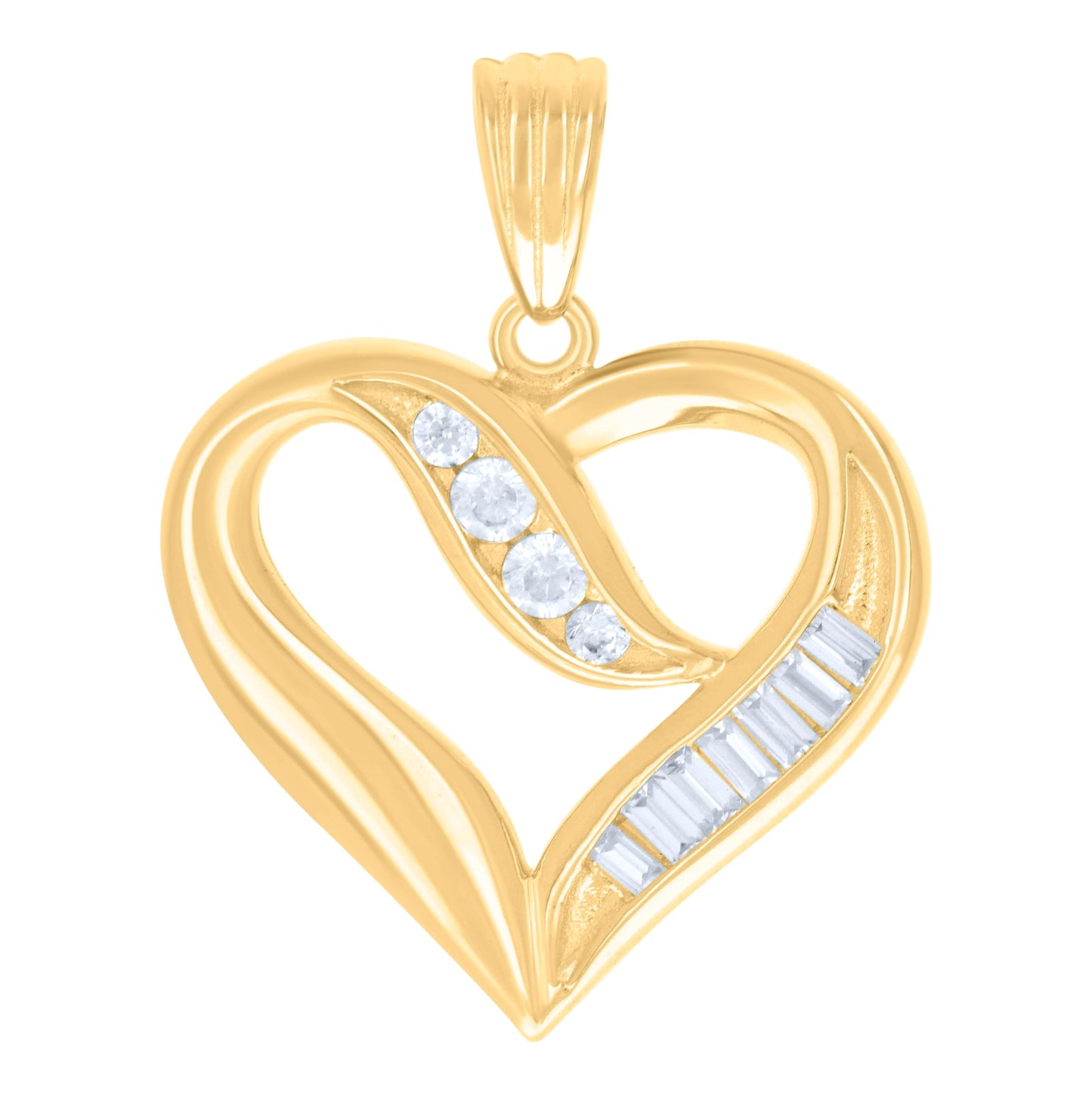 Sterling Silver Womens Baguette Cubic-Zirconia Heart Love Charm Pendant