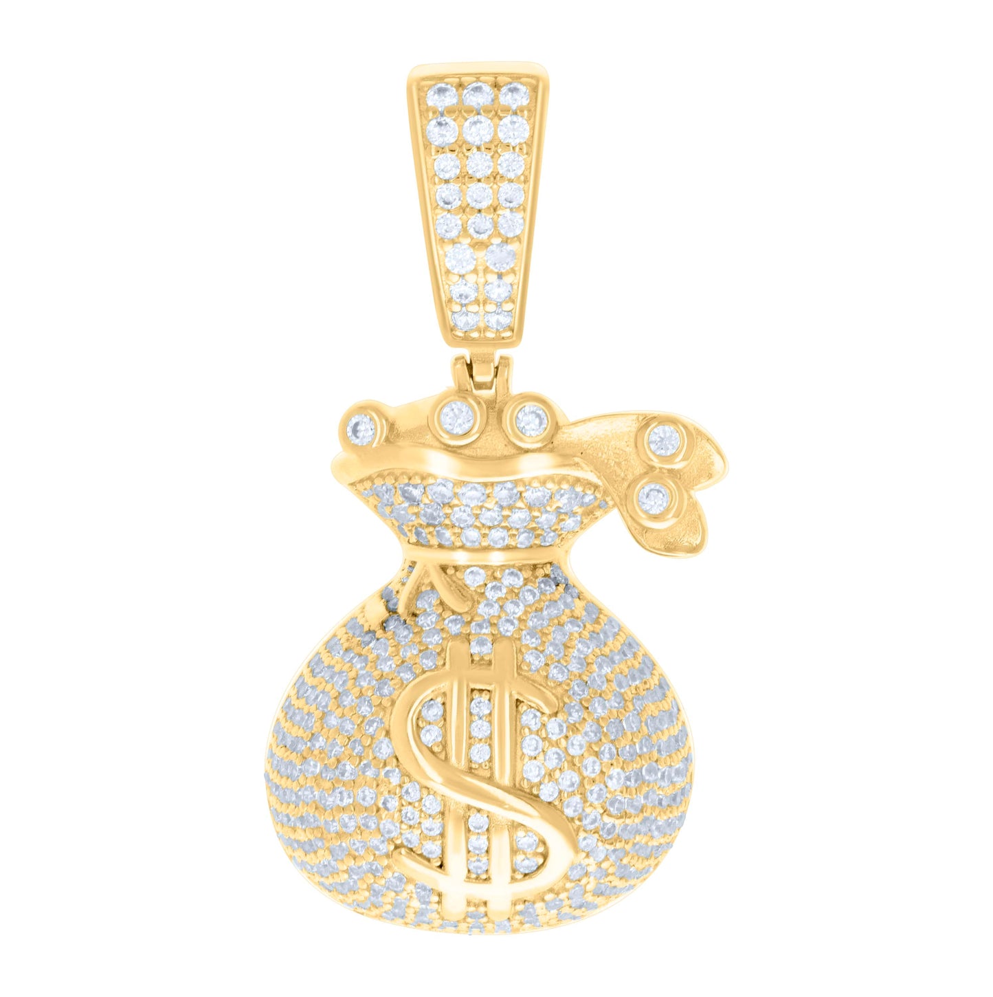Sterling Silver Mens Cubic-Zirconia Money Bag Currency Pendant