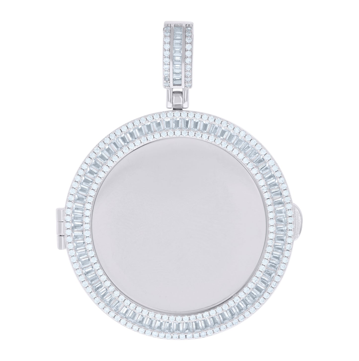 Sterling Silver Mens Baguette Round Cubic-Zirconia Round Picture Frame Pendant