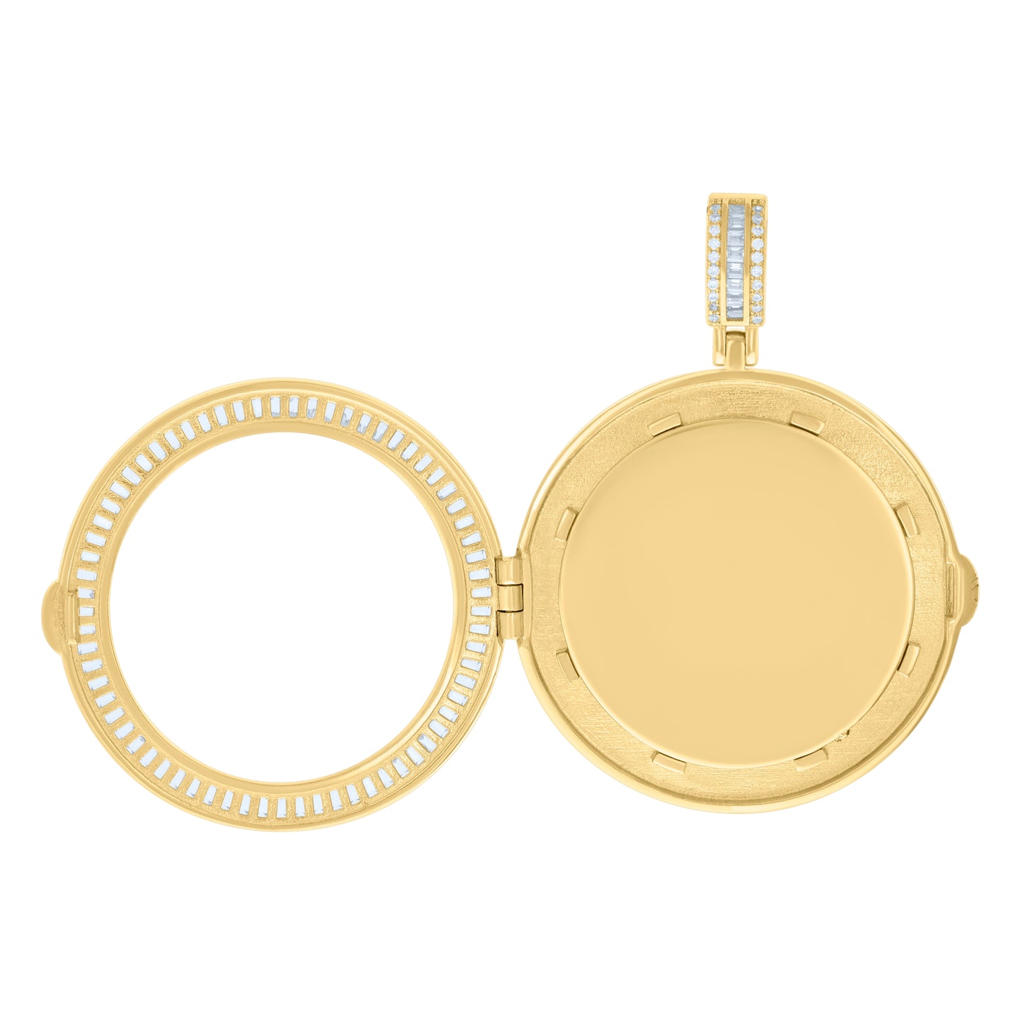 Sterling Silver Mens Baguette Round Cubic-Zirconia Round Picture Frame Pendant