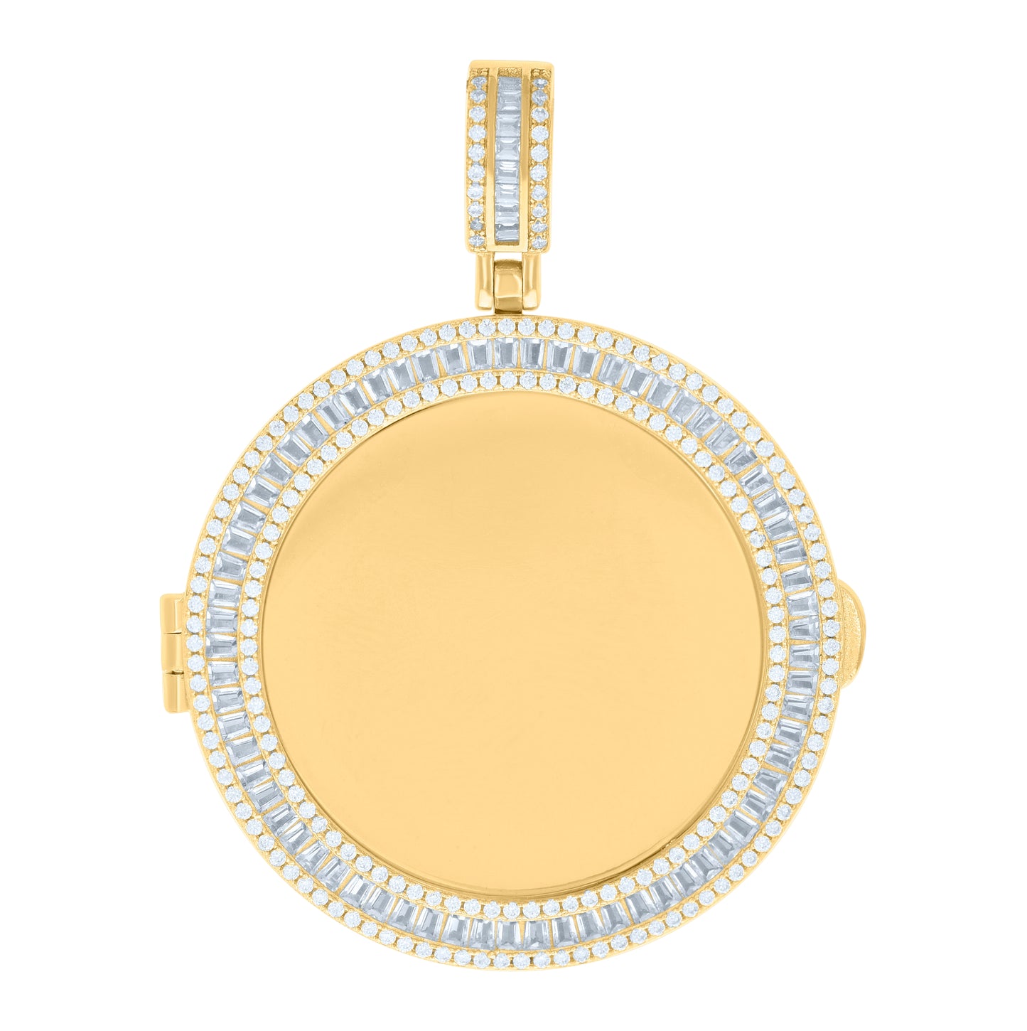 Sterling Silver Mens Baguette Round Cubic-Zirconia Round Picture Frame Pendant