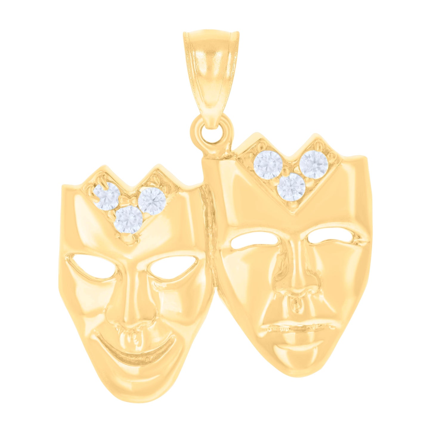 10K Yellow Gold Cubic-Zirconia Mens Comedy Tragedy Masks Charm Pendant