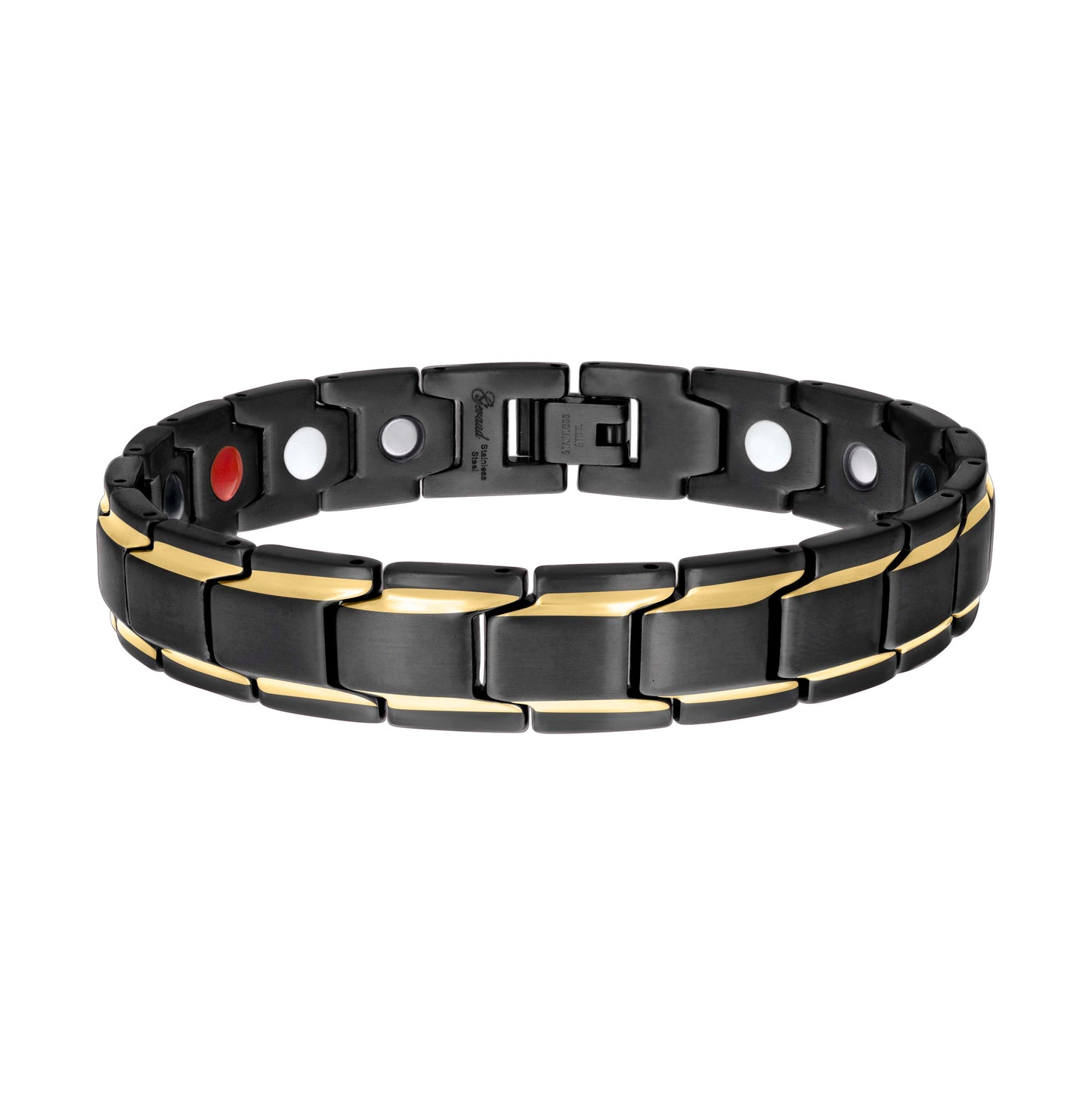 Stainless Steel Yellow Black-tone Mens Fashion Bracelet Size 8.5 Inches