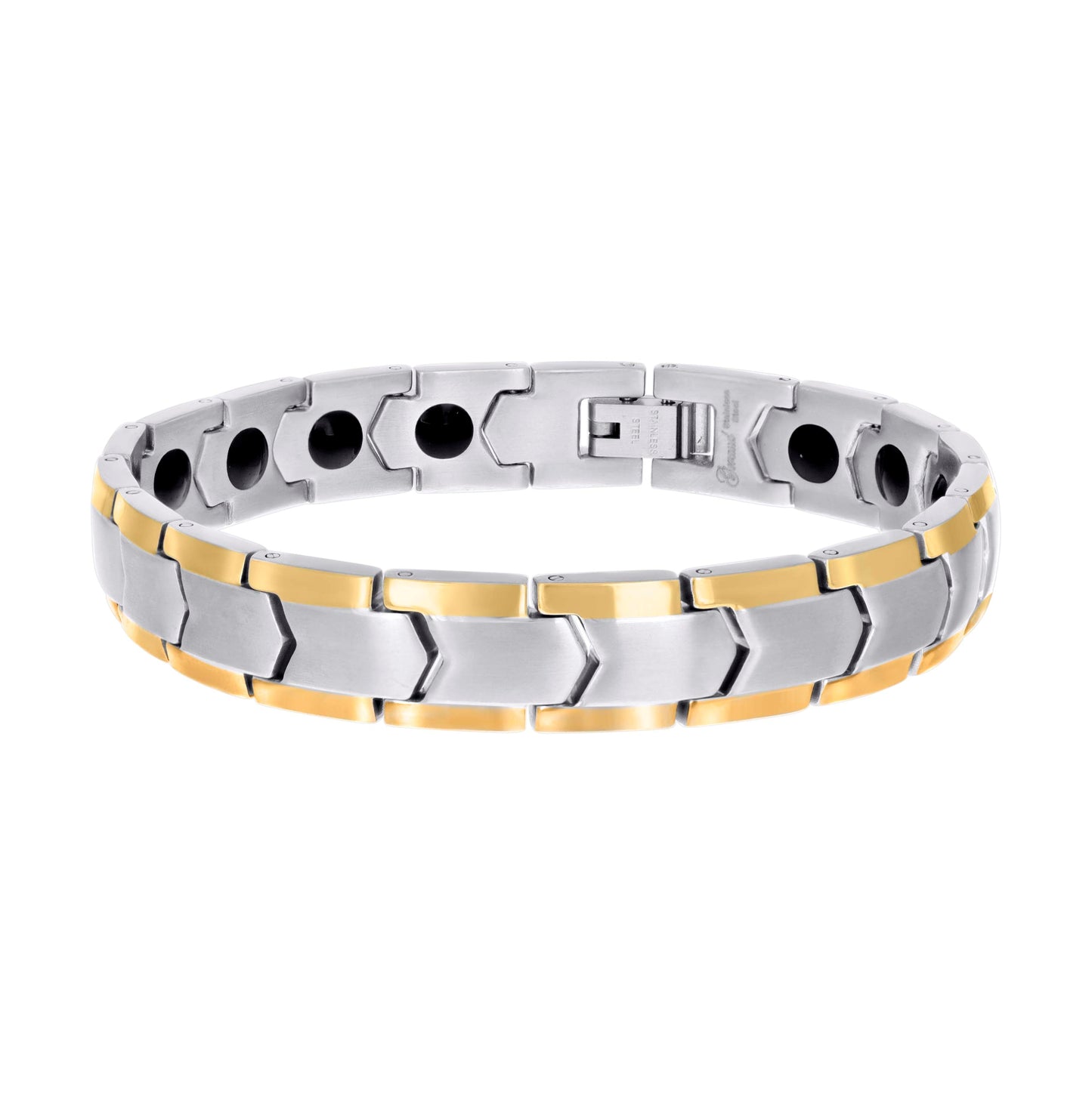 Stainless Steel Yellow-tone Mens Fashion Bracelet Size 8.5 Inches