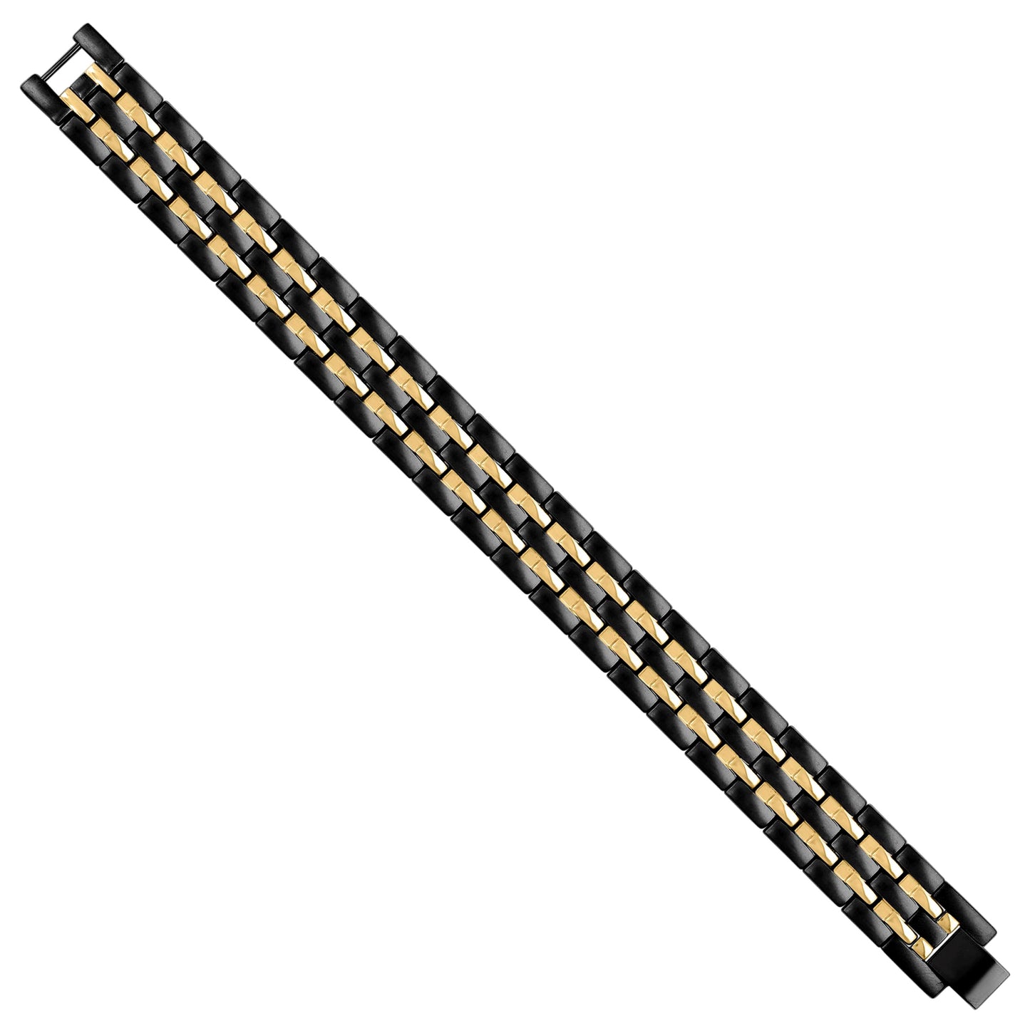 Stainless Steel Yellow Black-tone Mens Fashion Bracelet Size 8.5 Inches