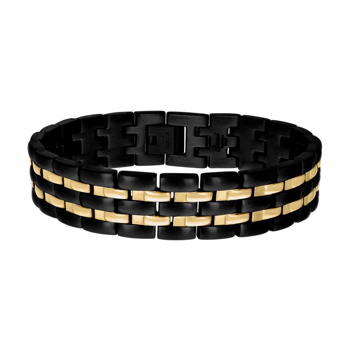 Stainless Steel Yellow Black-tone Mens Fashion Bracelet Size 8.5 Inches