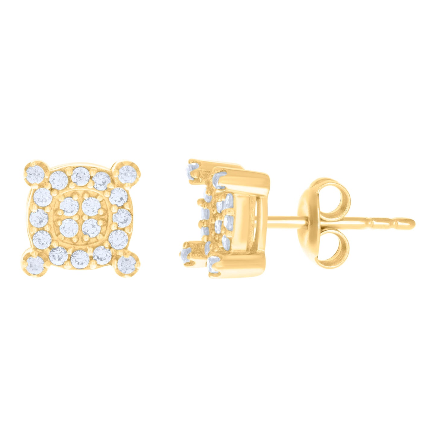 10K Yellow Gold Womens Cubic-Zirconia Square Fashion Stud Earrings