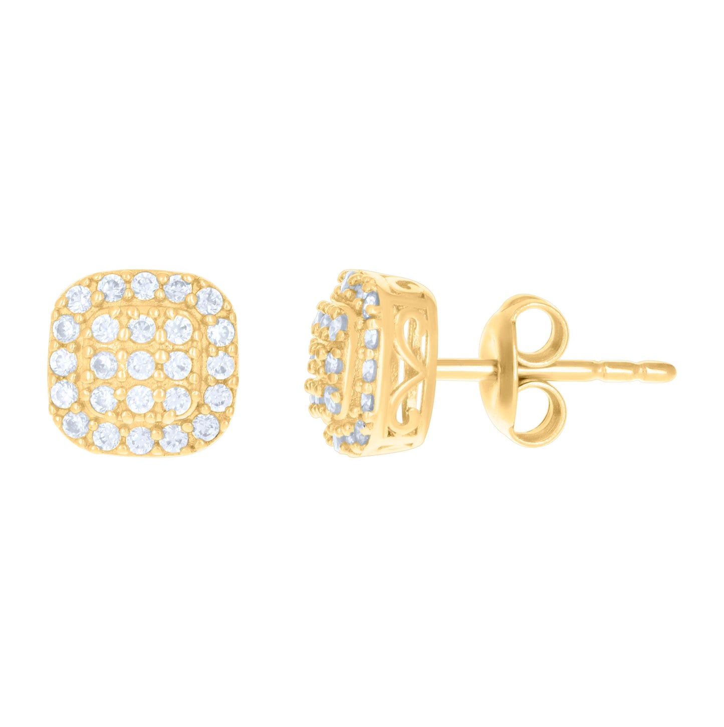 10K Yellow Gold Womens Cubic-Zirconia Square Stud Earrings