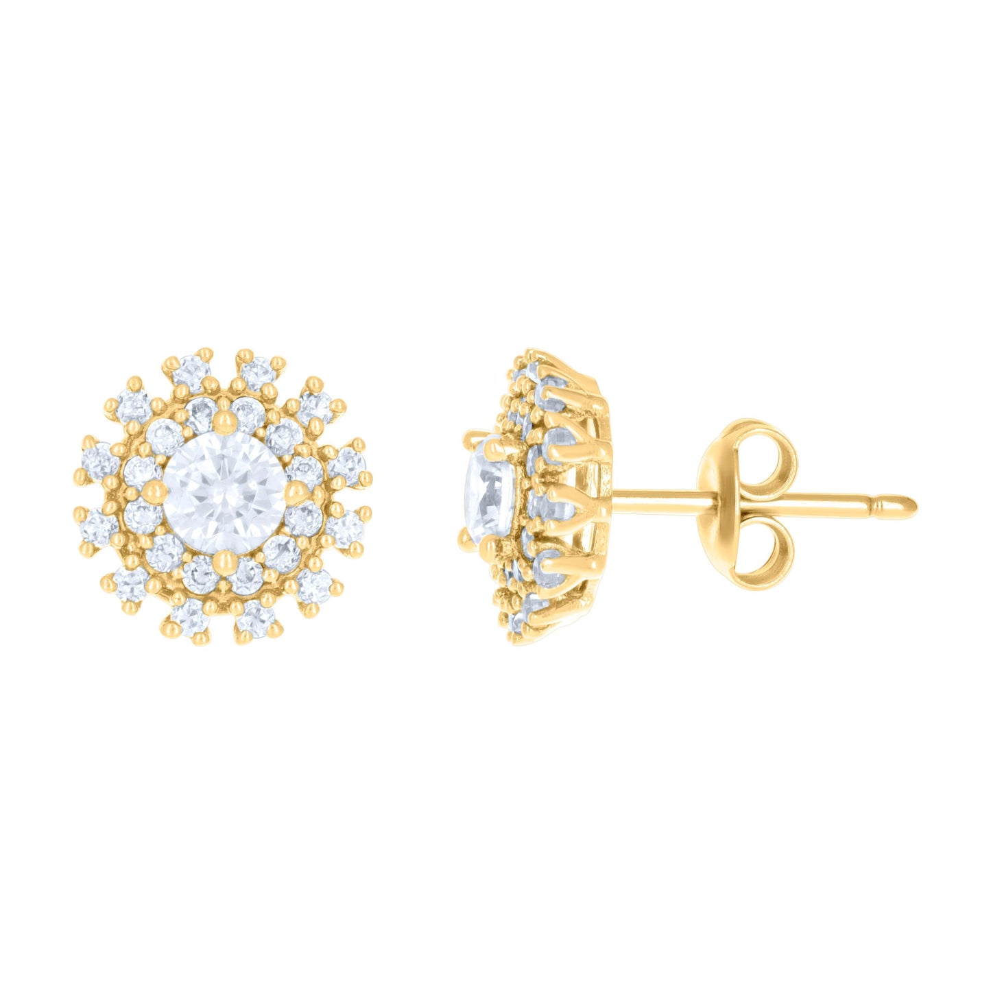 10K Yellow Gold Womens Cubic-Zirconia Flower Stud Earrings