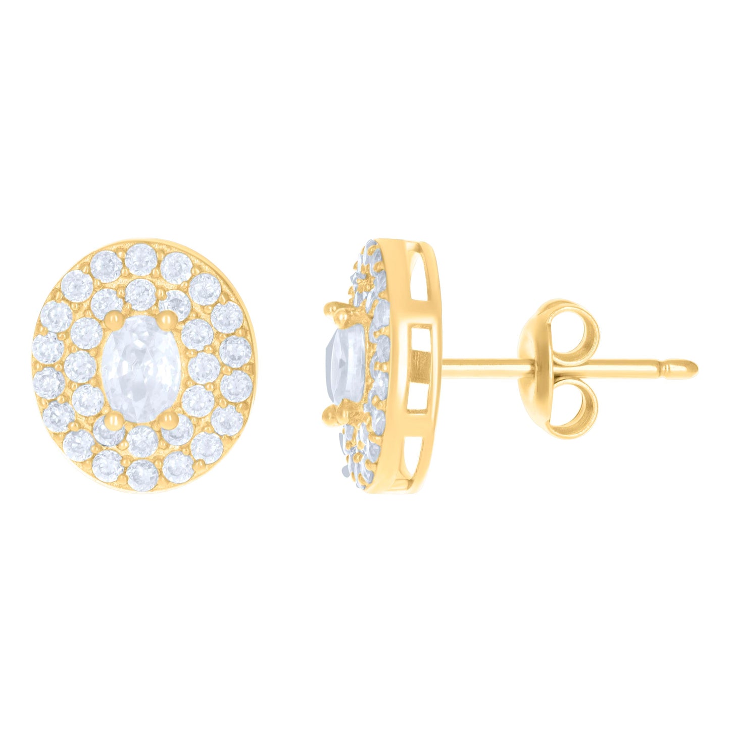 10K Yellow Gold Womens Oval Round Cubic-Zirconia Fashion Stud Earrings